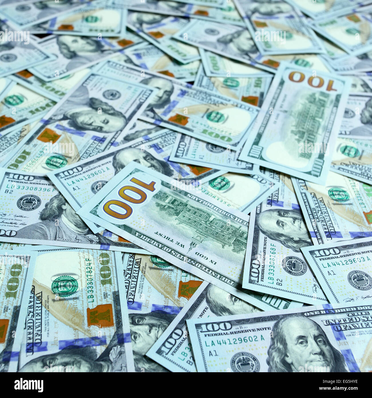 Sfondo con nuovi Hundred Dollar Bills Foto Stock