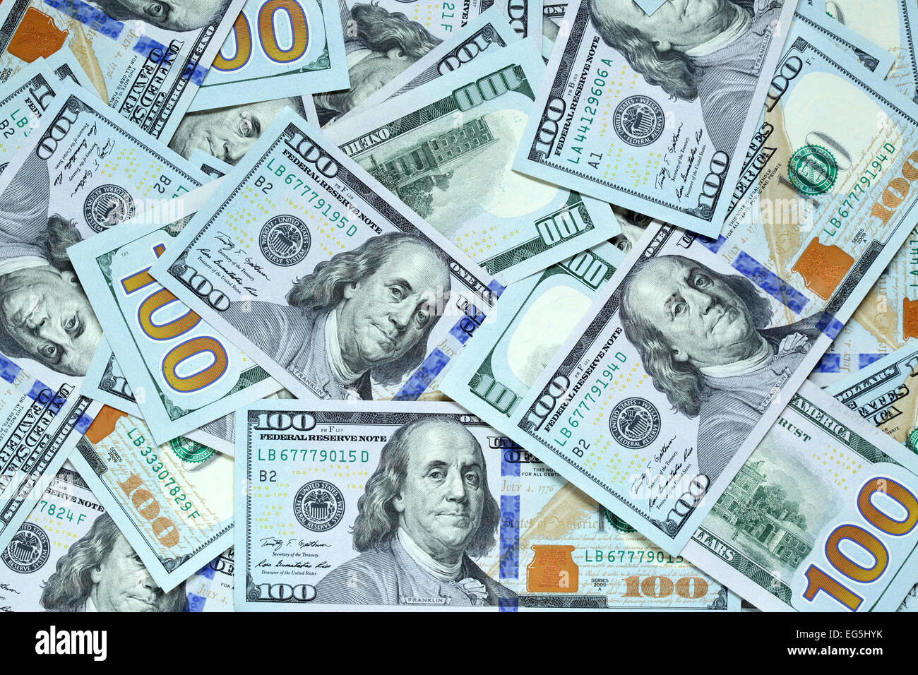 Sfondo con nuovi Hundred Dollar Bills Foto Stock