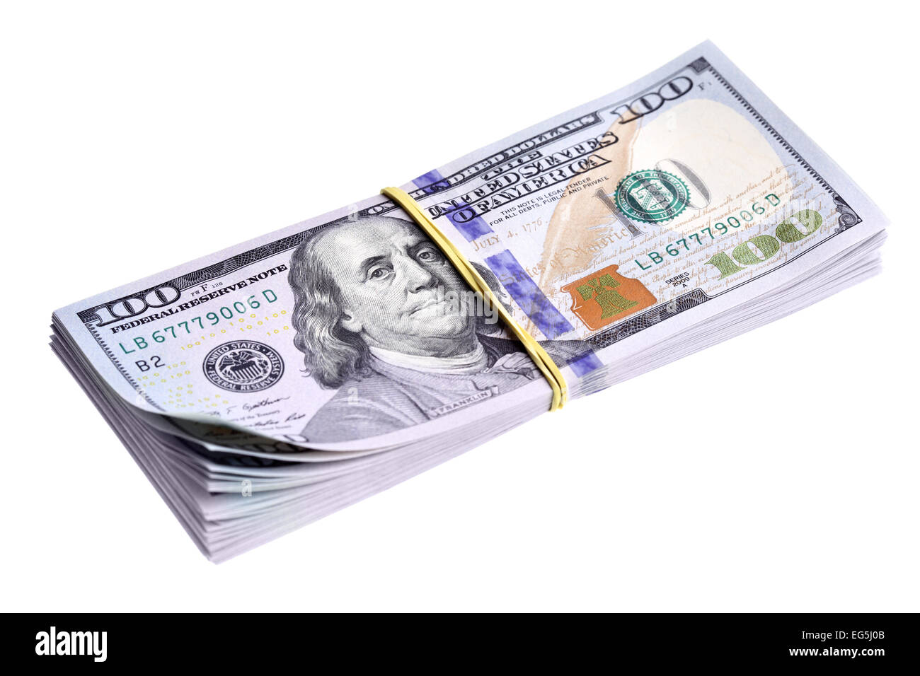 Bundle di nuovi dollari isolato su sfondo bianco Foto Stock