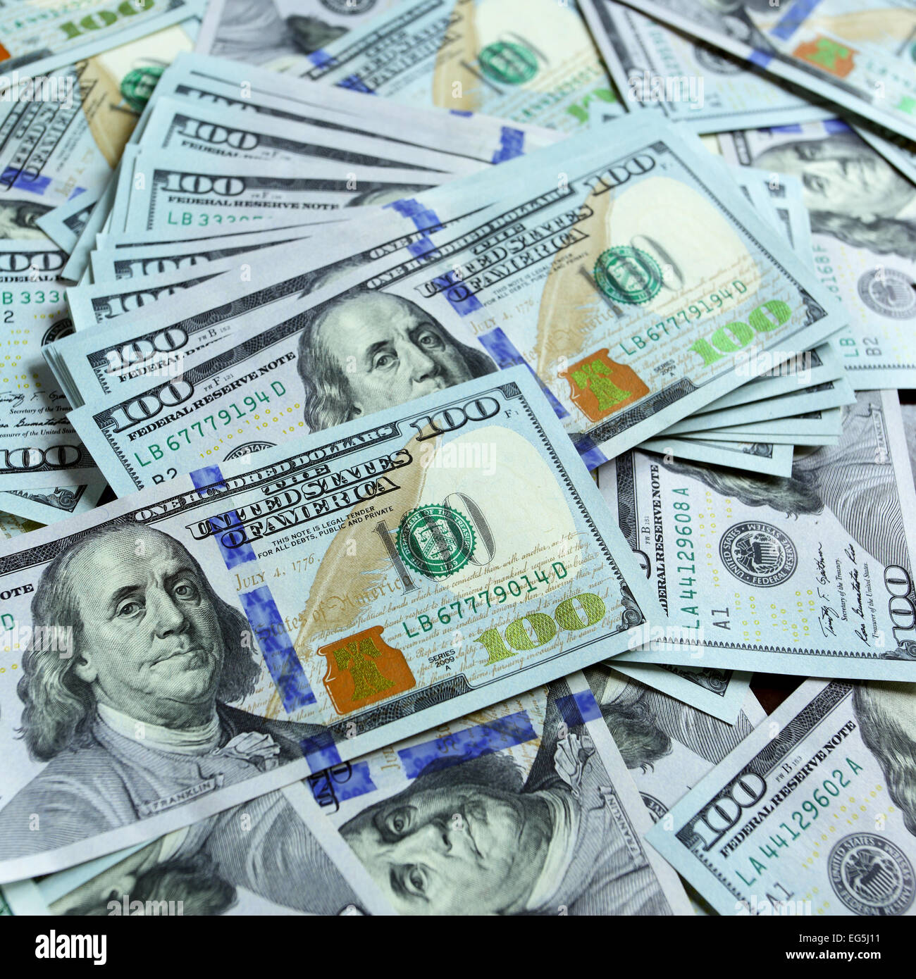 Sfondo con nuovi Hundred Dollar Bills Foto Stock