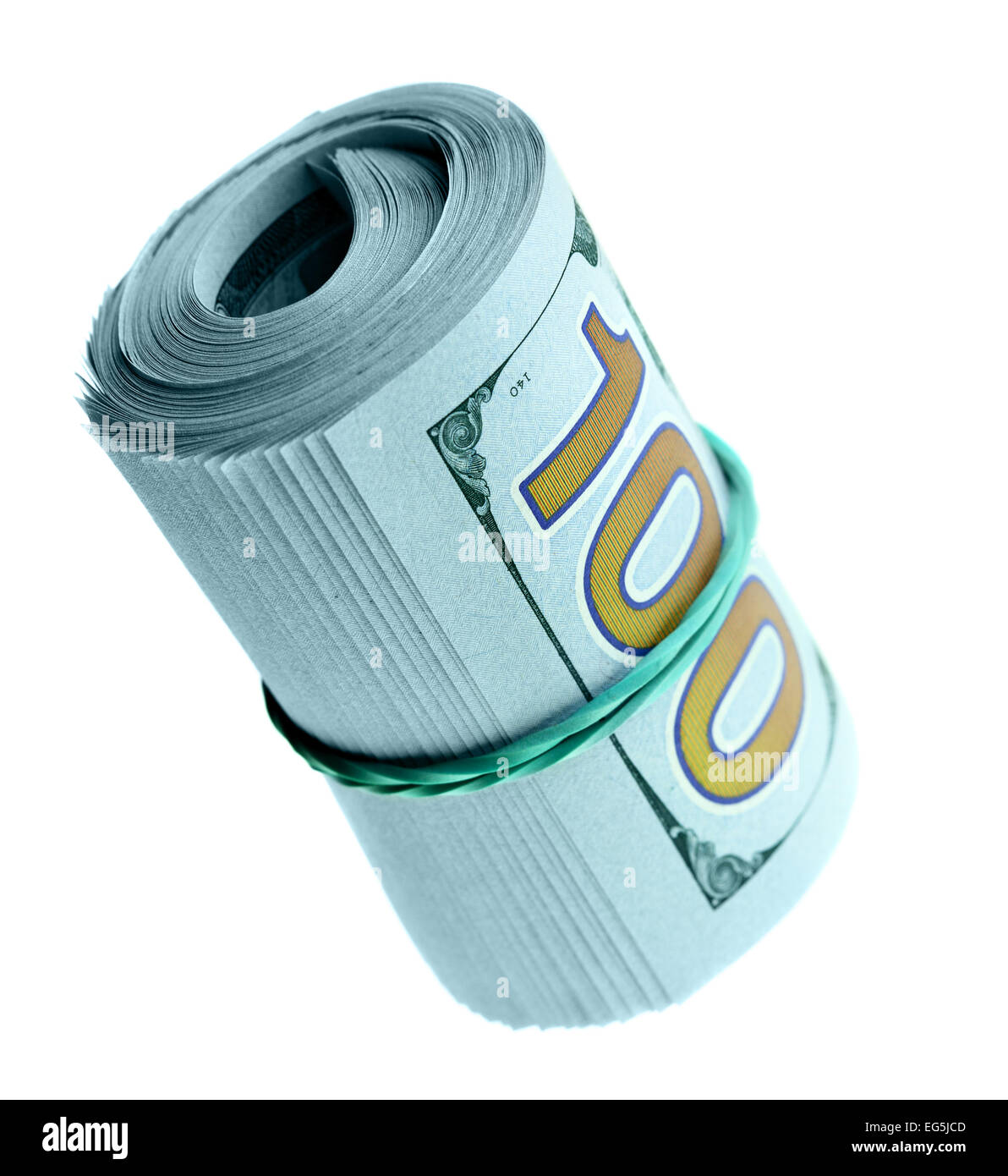 Rotolo di nuovo Hundred Dollar Bills isolato Foto Stock