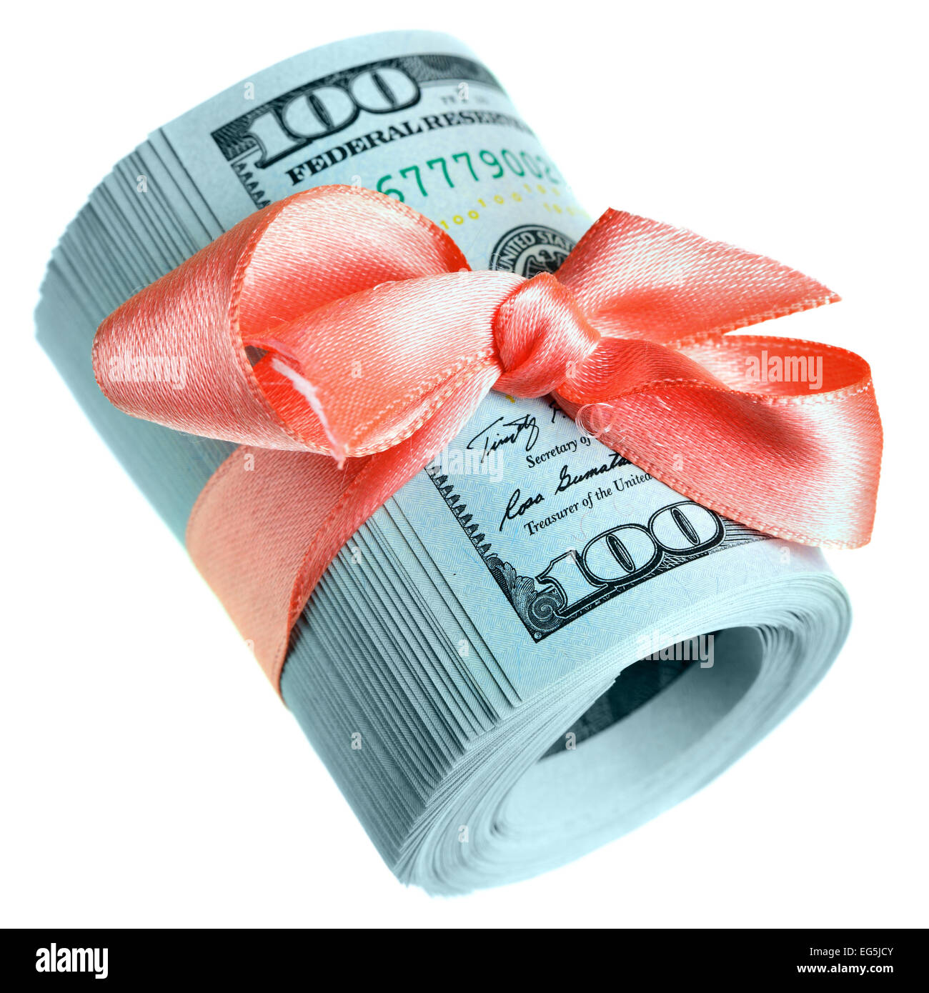 Rotolo di nuovo centinaia di fatture del dollaro - i soldi per il dono Foto Stock