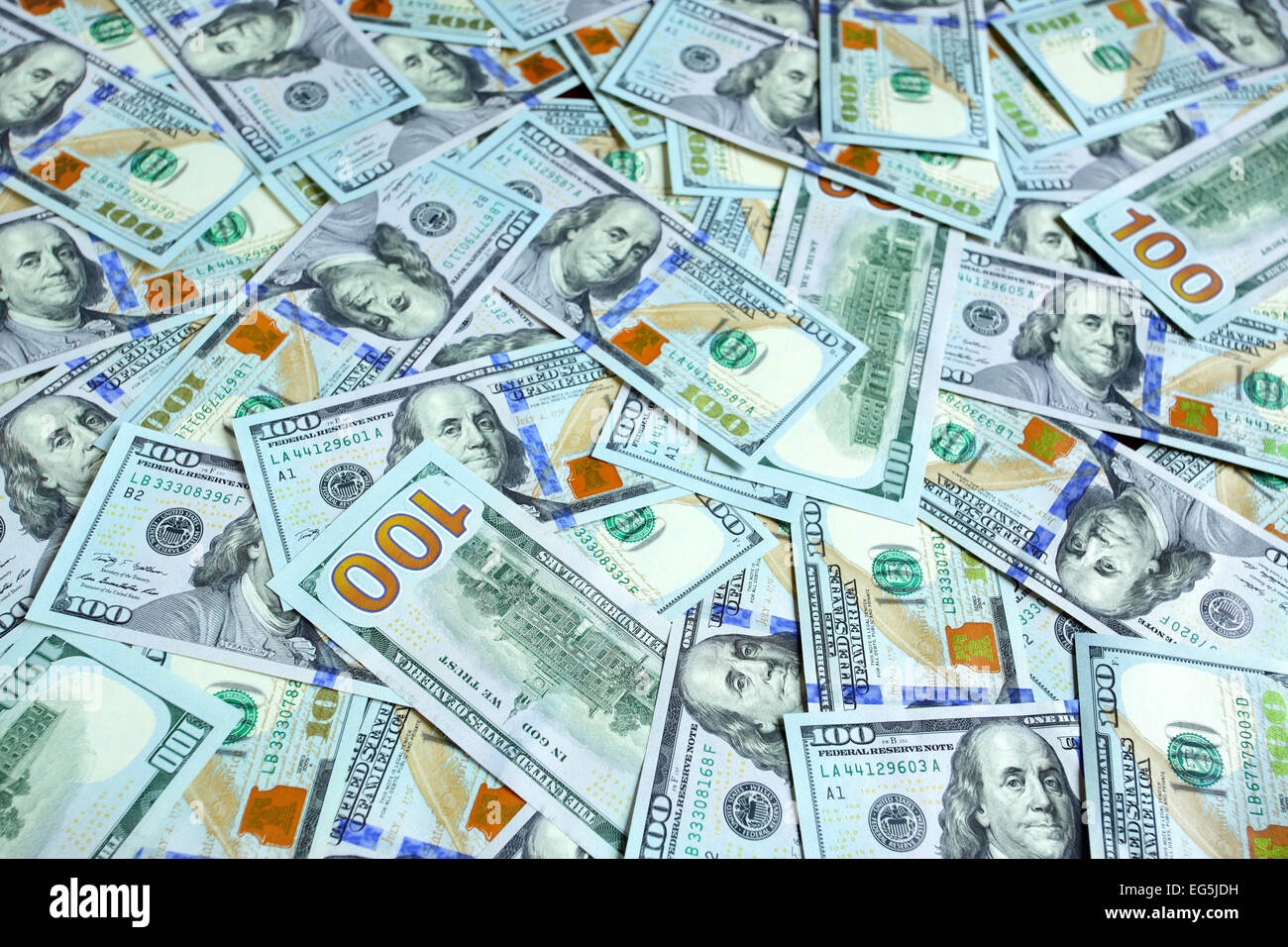 Sfondo con nuovi Hundred Dollar Bills Foto Stock