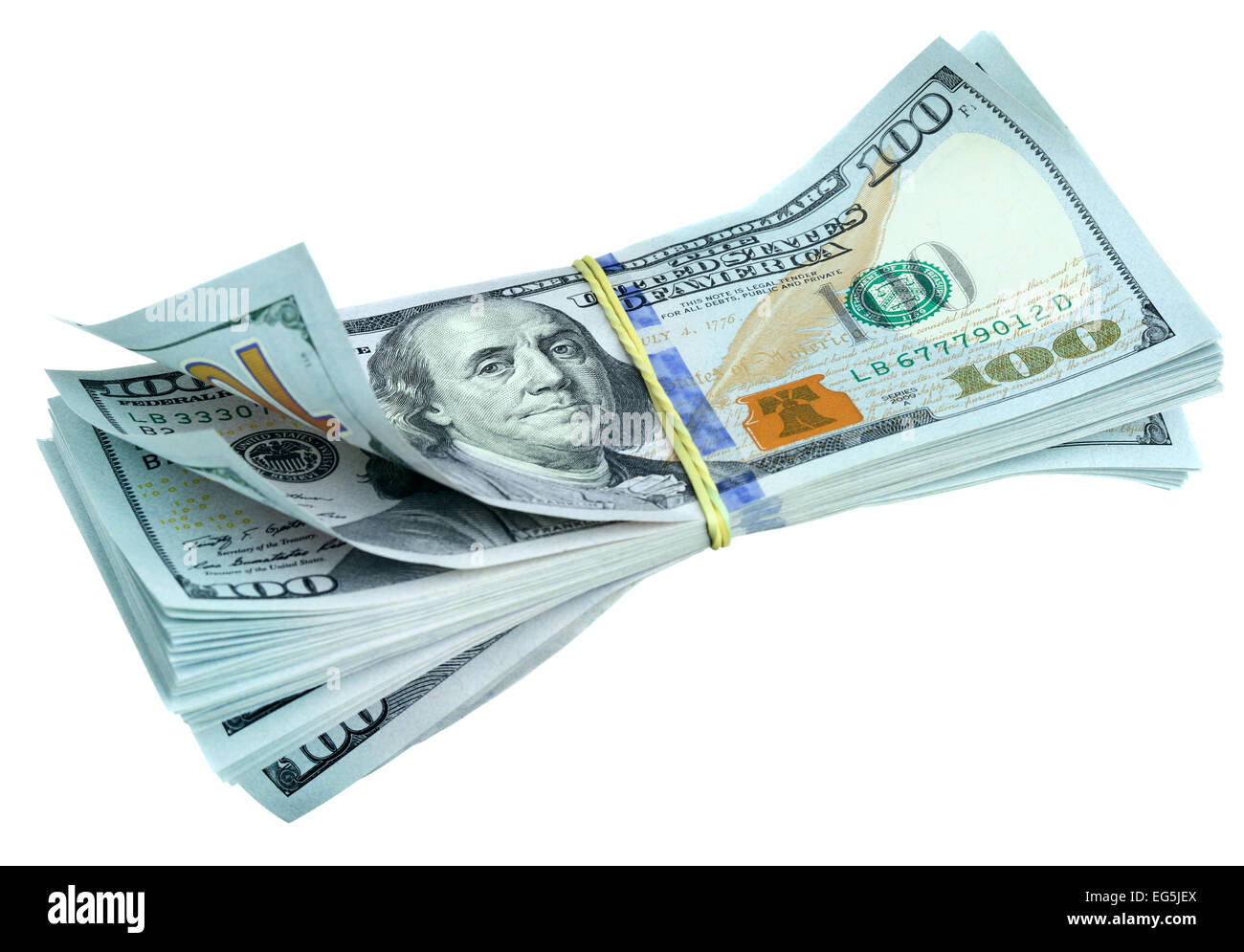 Bundle di nuovo le fatture del dollaro isolato su sfondo bianco Foto Stock