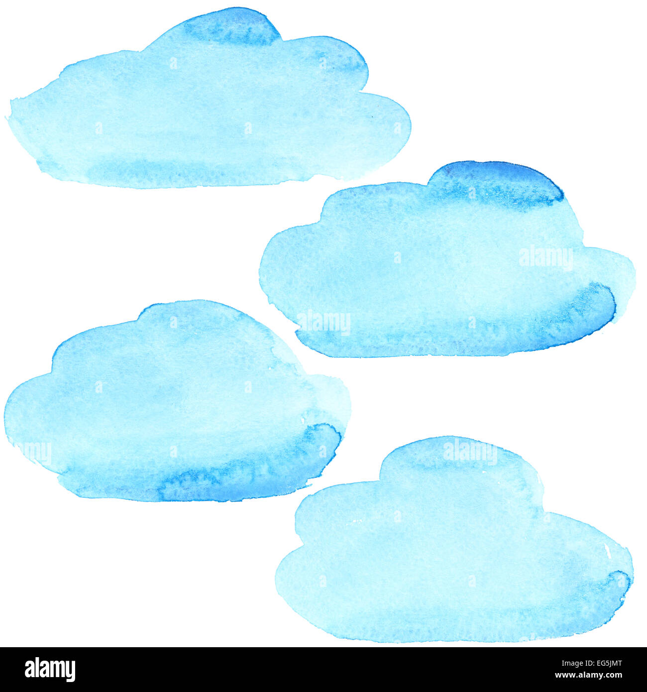 Acquerello blu nubi isolate su uno sfondo bianco Foto Stock
