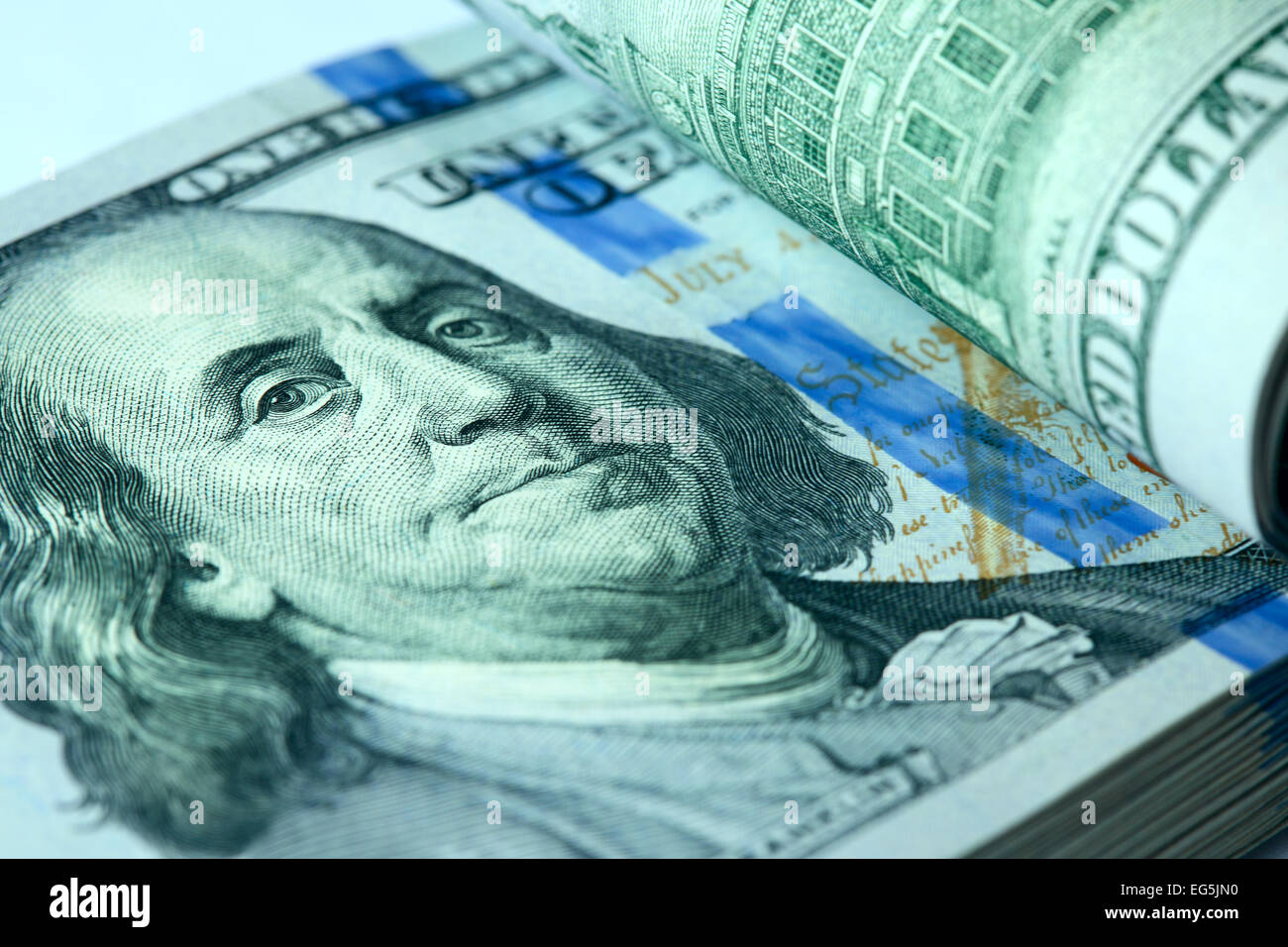 Bundle di centinaia di fatture del dollaro xlose-up Foto Stock