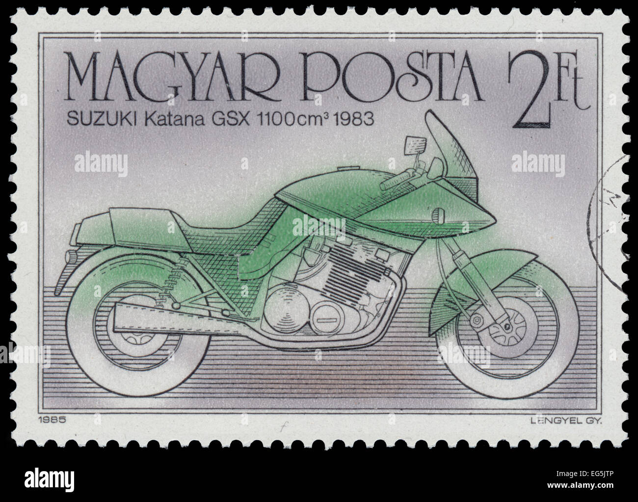Ungheria - circa 1985: un timbro stampato in Ungheria da "Centenario della motocicletta' problema mostra Suzuki Katana GSX, 1983, circa 1 Foto Stock
