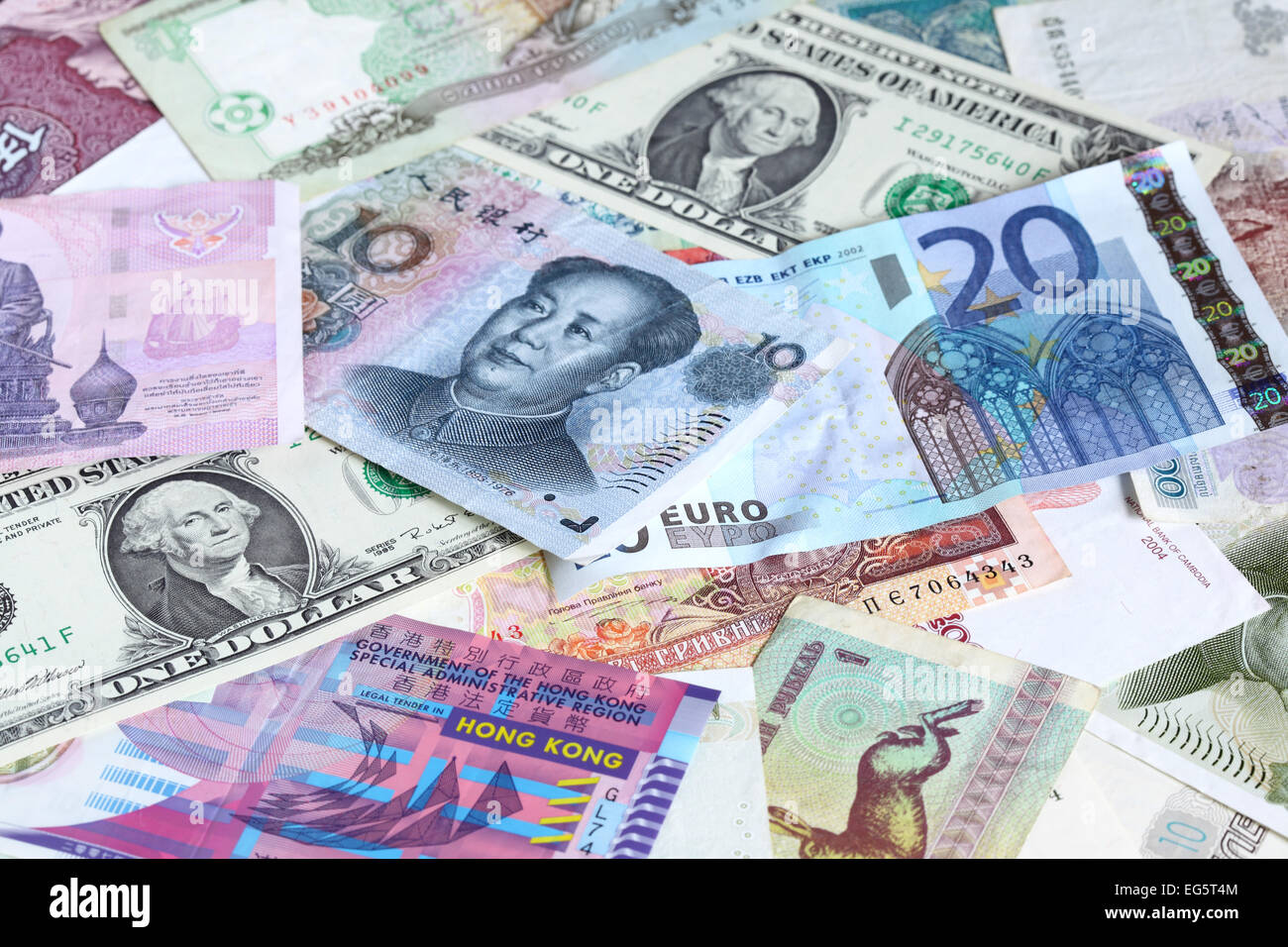 Sfondo di denaro - varie banconote close-up Foto Stock