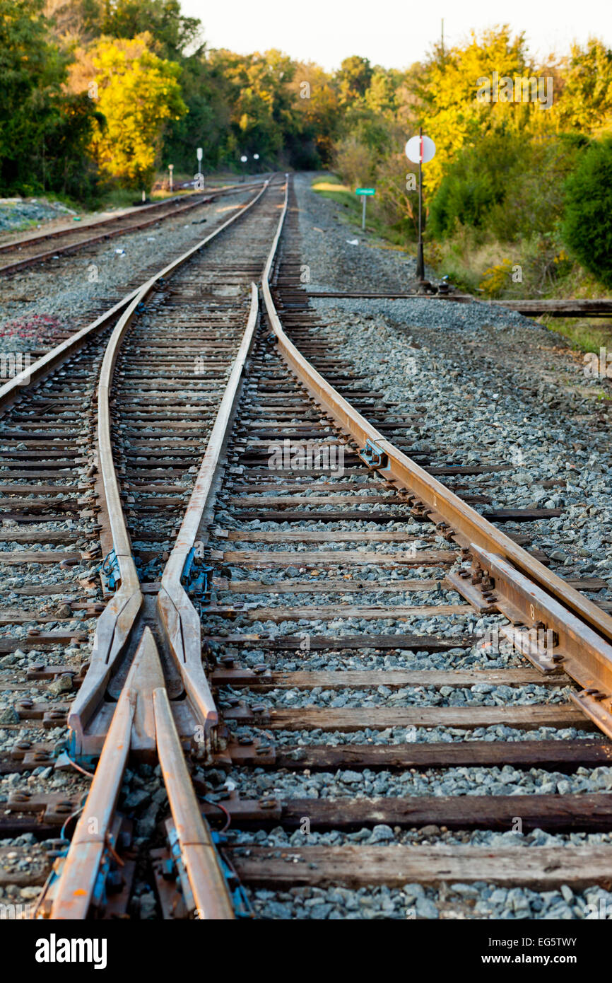 Punti su un binario ferroviario a Chapel Hill nella Carolina del Nord Stati Uniti d'America Foto Stock