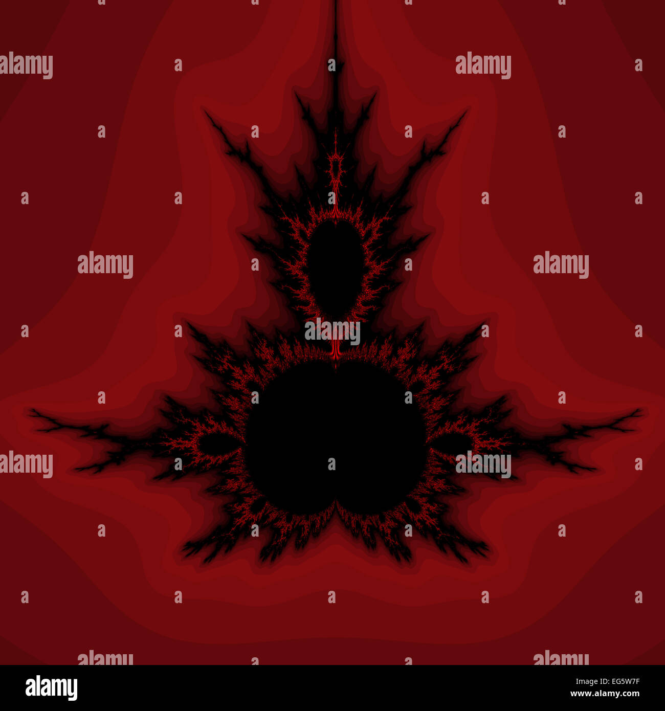 Un astratto disegno frattale che rappresenta un cuore di San Valentino con il nero e varie tonalità di rosso. Foto Stock