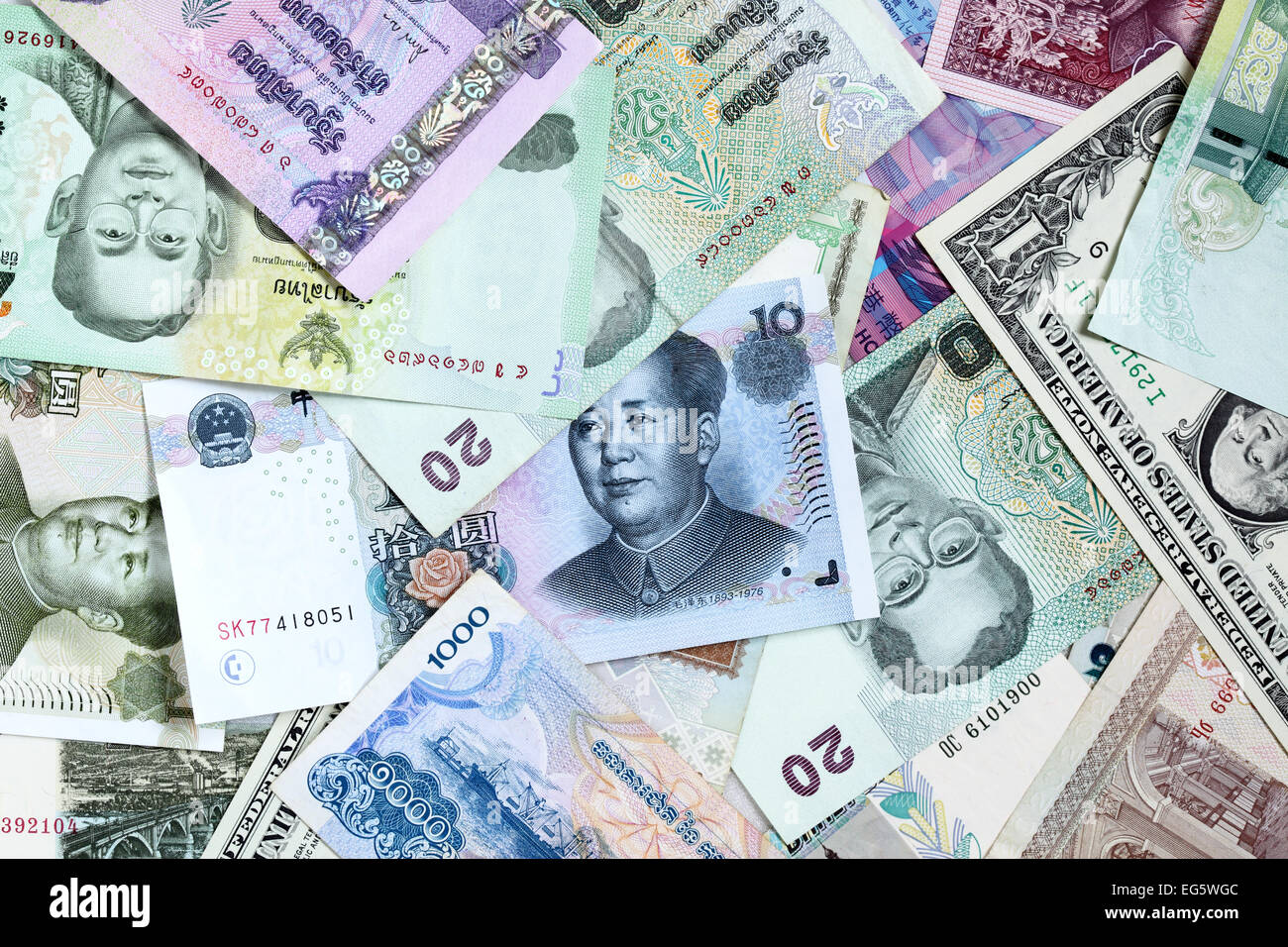 Sfondo di denaro - varie banconote close-up Foto Stock