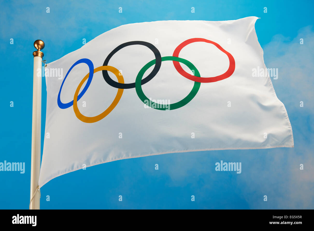 Bandiera olimpica battenti Foto Stock