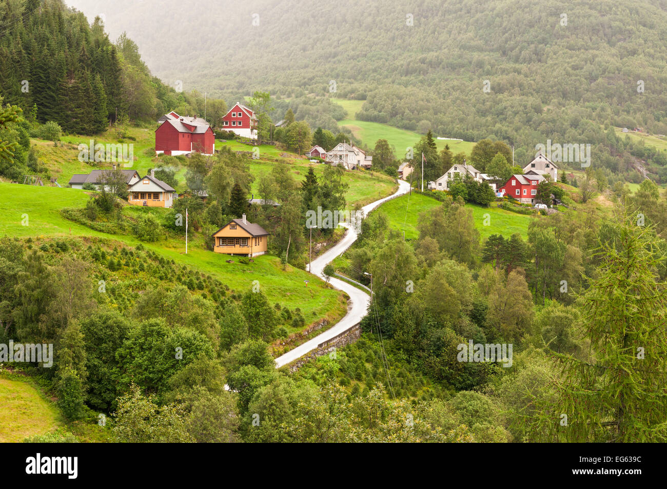 Piccolo borgo della valle Naeroydalen - Sognefjord, Norvegia e Scandinavia Foto Stock