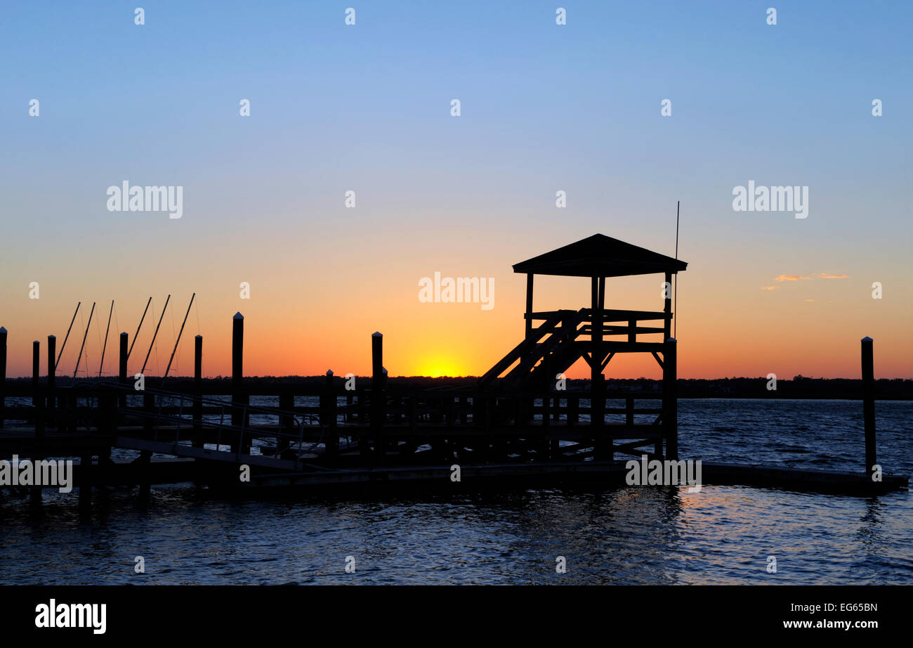 Sunset Wrightsville Beach banche Marina di canale Foto Stock