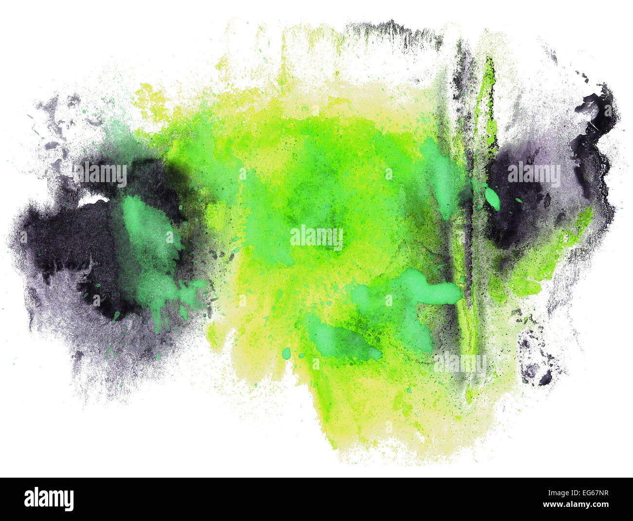 Abstract corsa di trafilatura inchiostro pennello Acquerelli nero, verde acqua Foto Stock