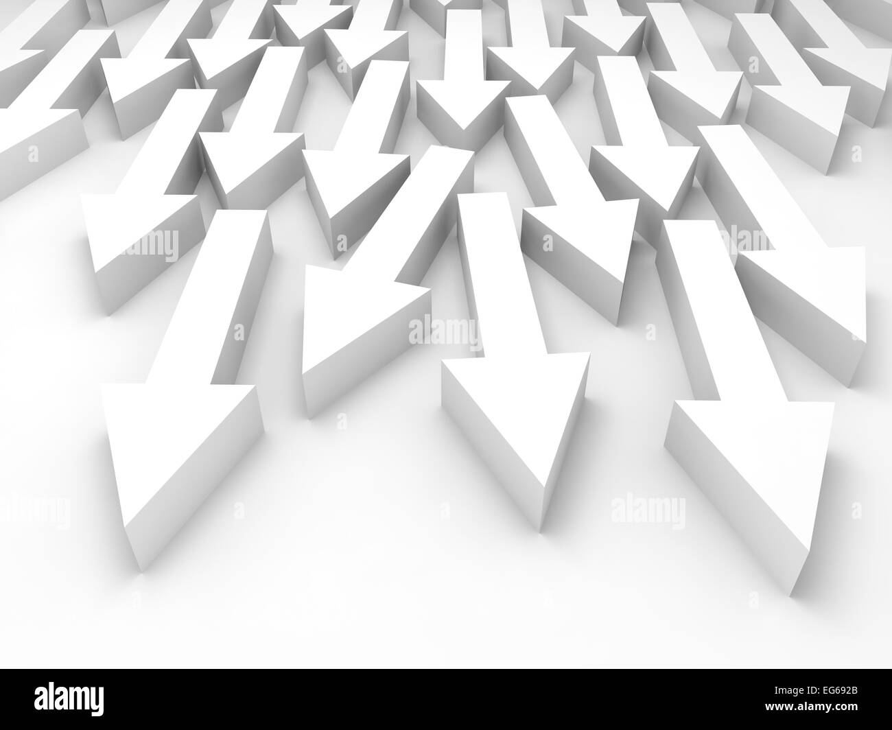 Abstract 3d illustrazione con un grande gruppo di frecce bianche Foto Stock