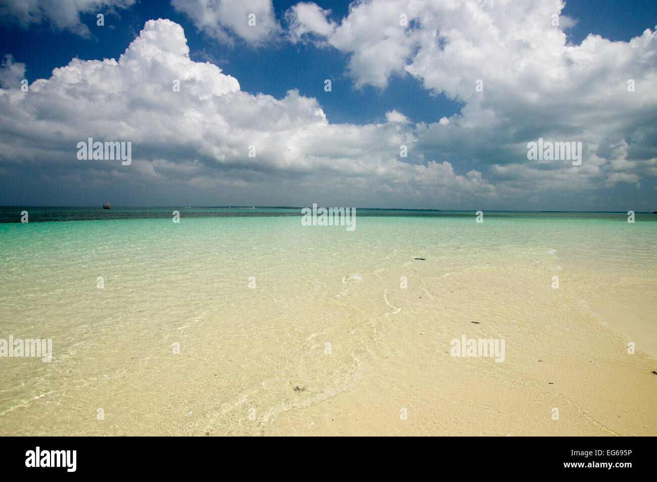 Vista mozzafiato dell'Oceano Indiano al largo della costa Zanzibari Foto Stock