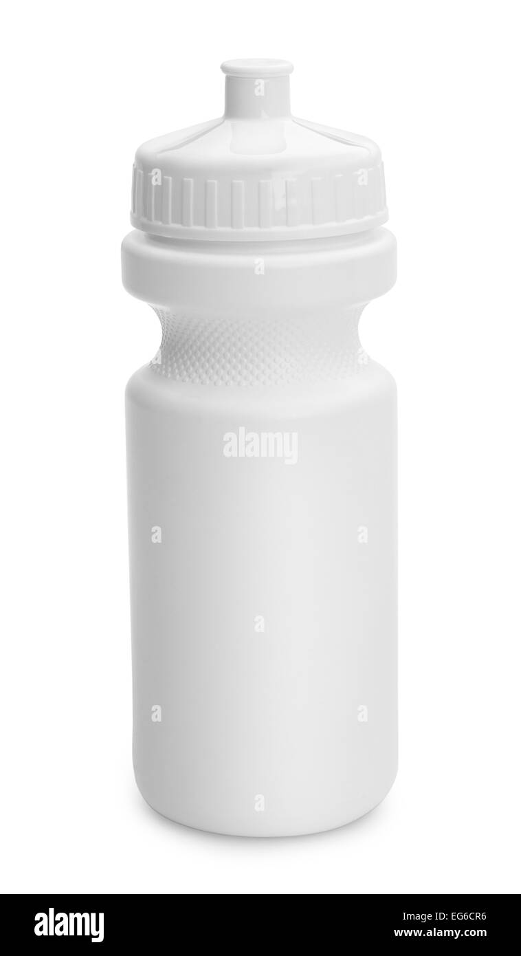Bianco di acqua in bottiglia con copia spazio isolato su sfondo bianco. Foto Stock
