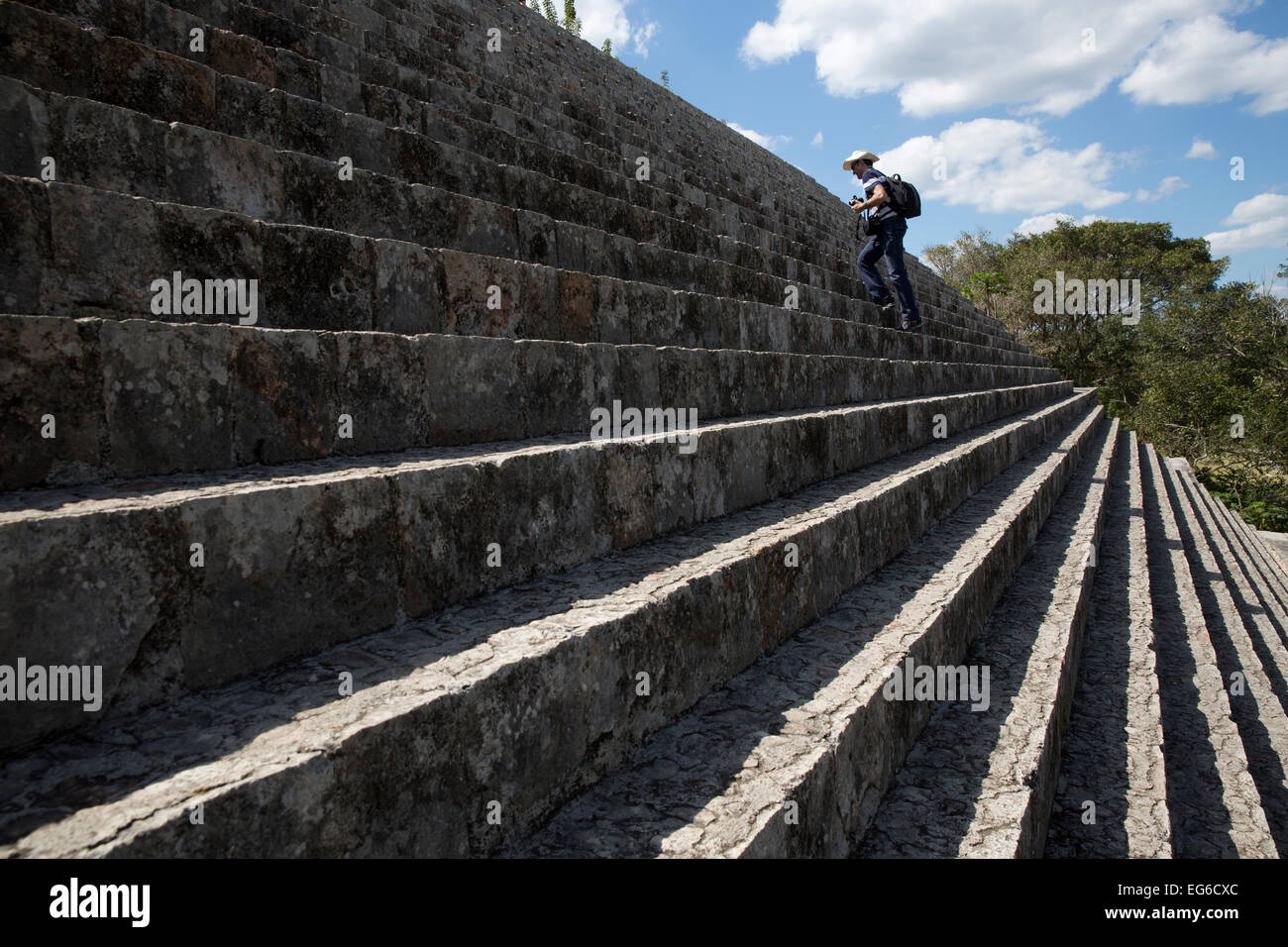 Grande Piramide passi, Uxmal, Yucatan, Messico Foto Stock