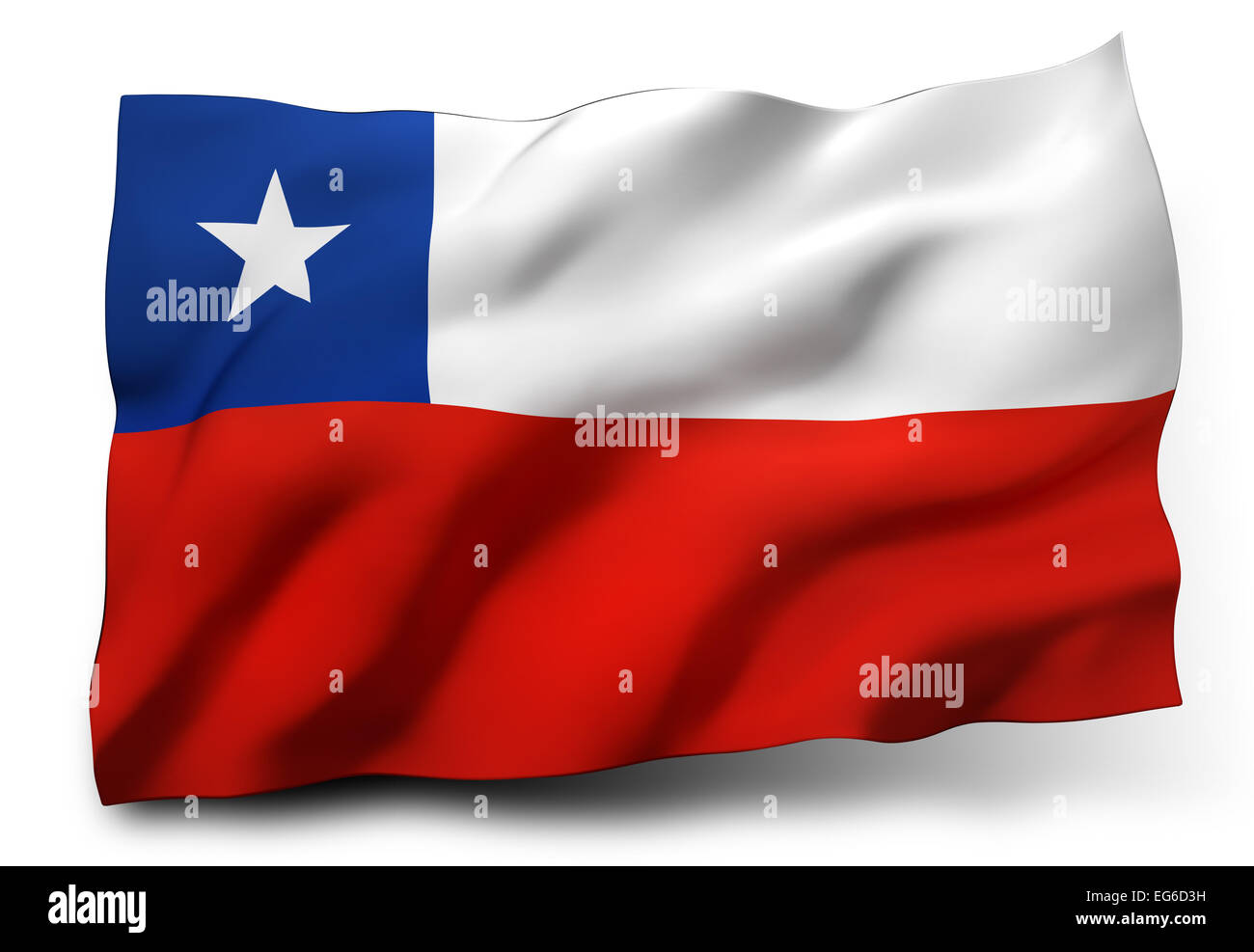 Sventola Bandiera del Cile isolati su sfondo bianco Foto Stock