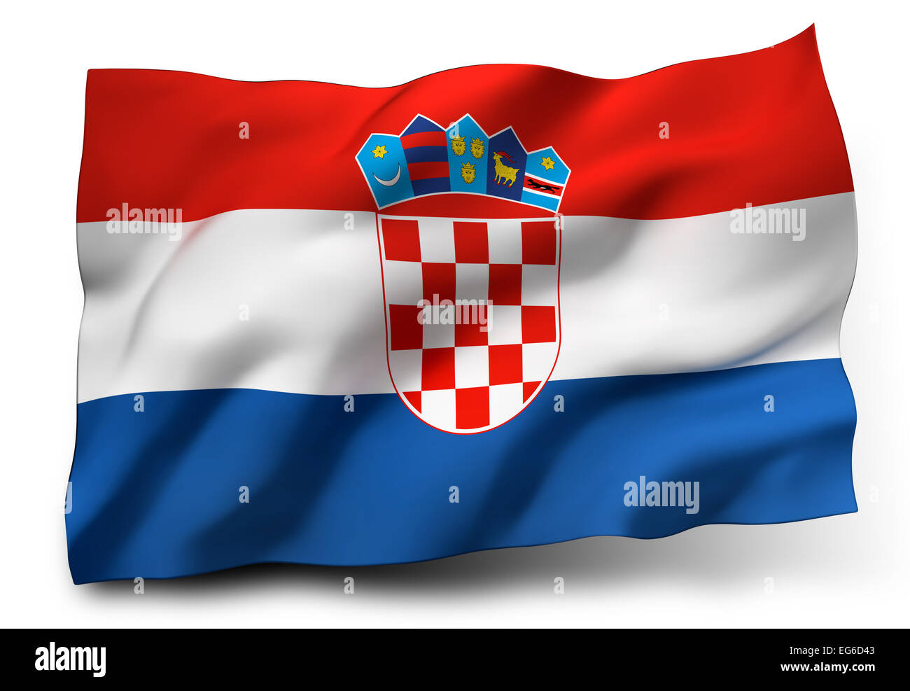 Sventola Bandiera della Croazia isolati su sfondo bianco Foto Stock
