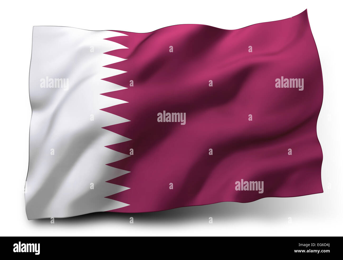 Sventola bandiera del Qatar isolati su sfondo bianco Foto Stock