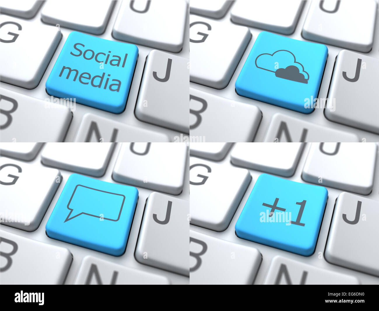 Serie di tasti sulla tastiera. Social Media concetto. Colore blu 3D. Foto Stock