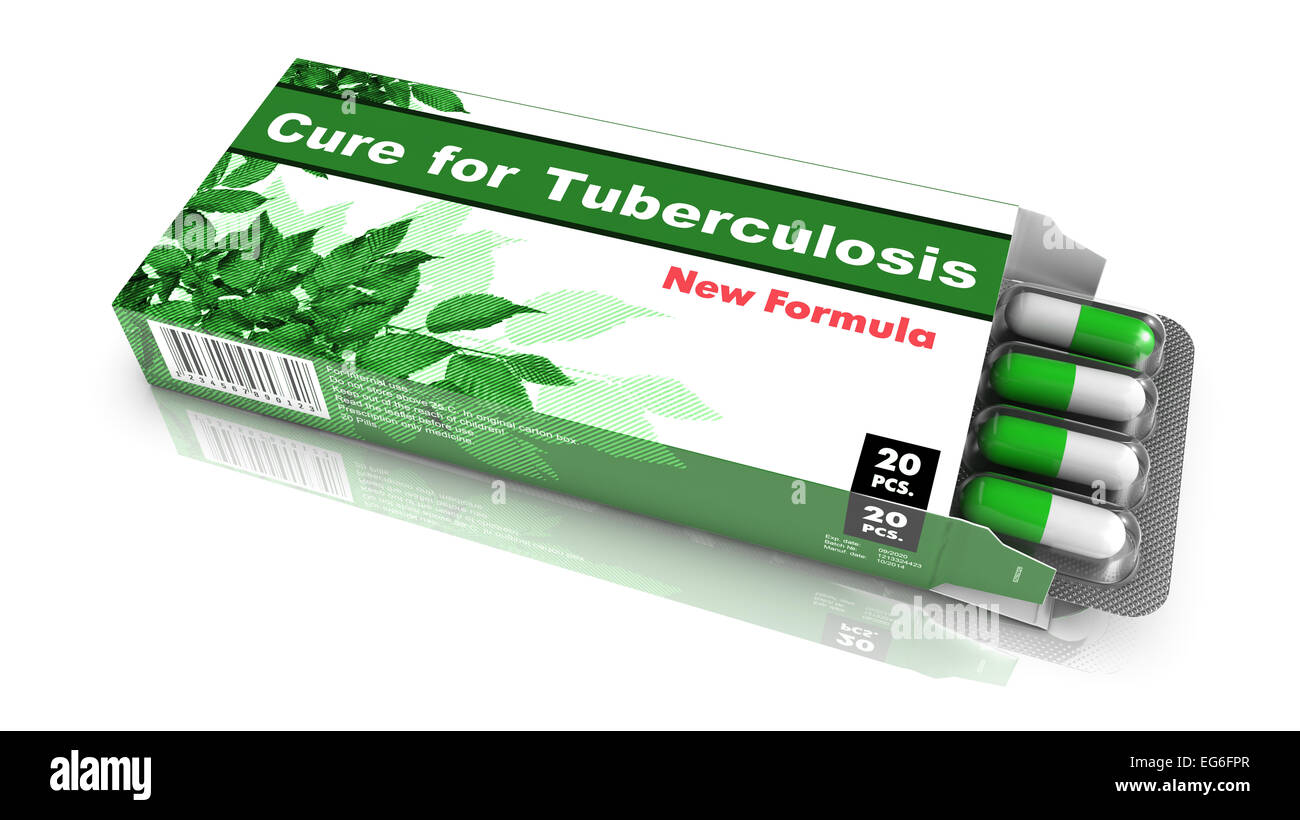 La cura per la tubercolosi - Green Open Blister compresse isolato su bianco. Foto Stock