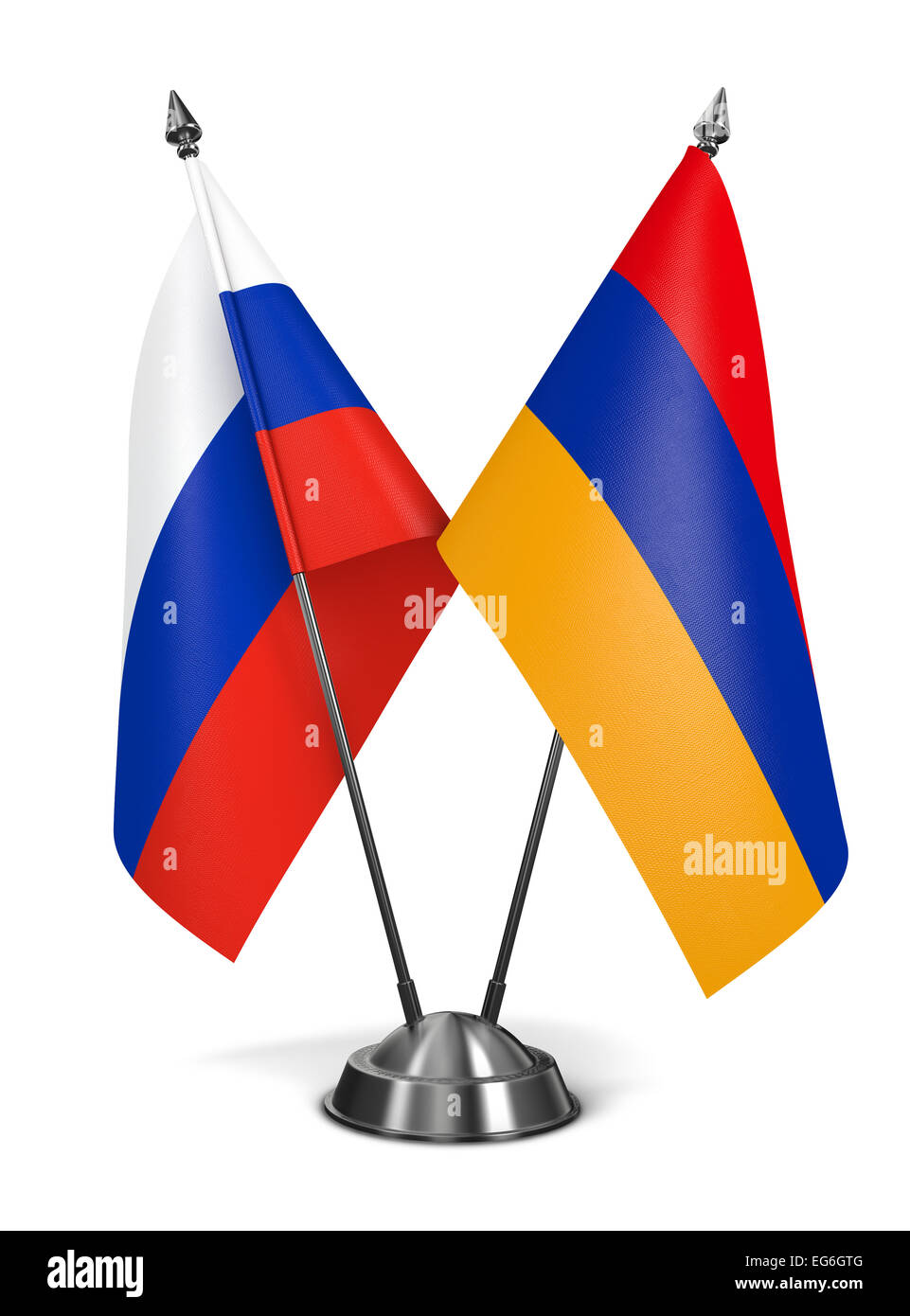 Russia e Armenia - Bandiere in miniatura isolati su sfondo bianco. Foto Stock