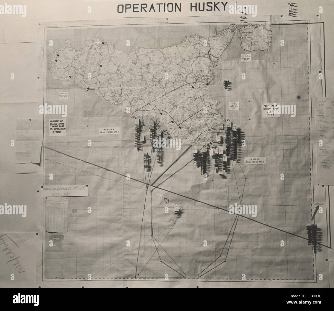 Operazione Husky piano battaglia per l invasione della Sicilia nella Casa Bianca Mappa Room. Agosto 1943, guerra mondiale 2. Foto Stock