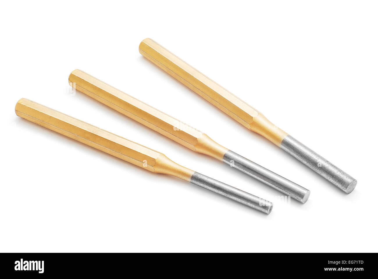 Mandrino di prova coni morse impostato su bianco Foto Stock