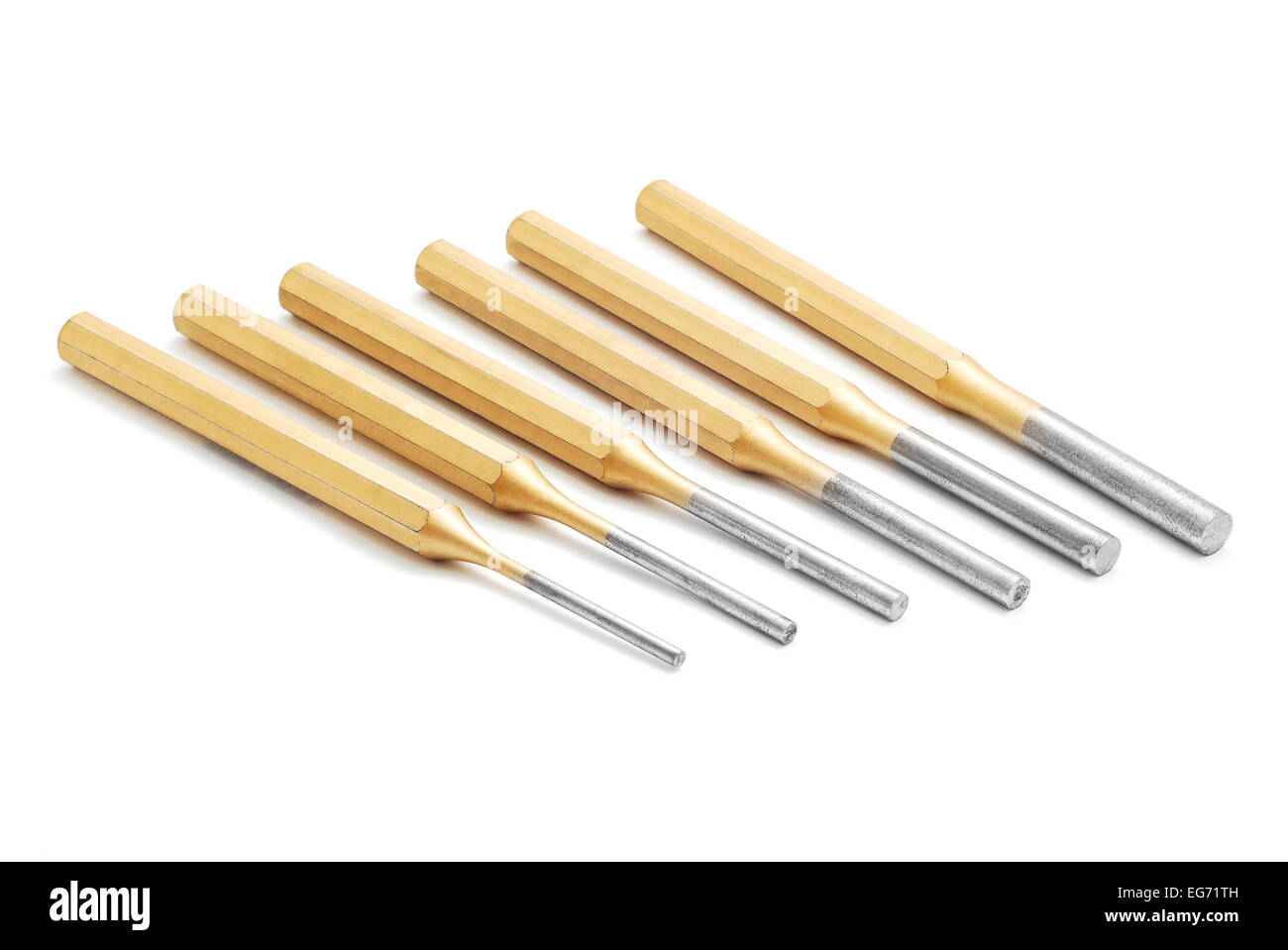 Mandrino di prova coni morse impostato su bianco Foto Stock