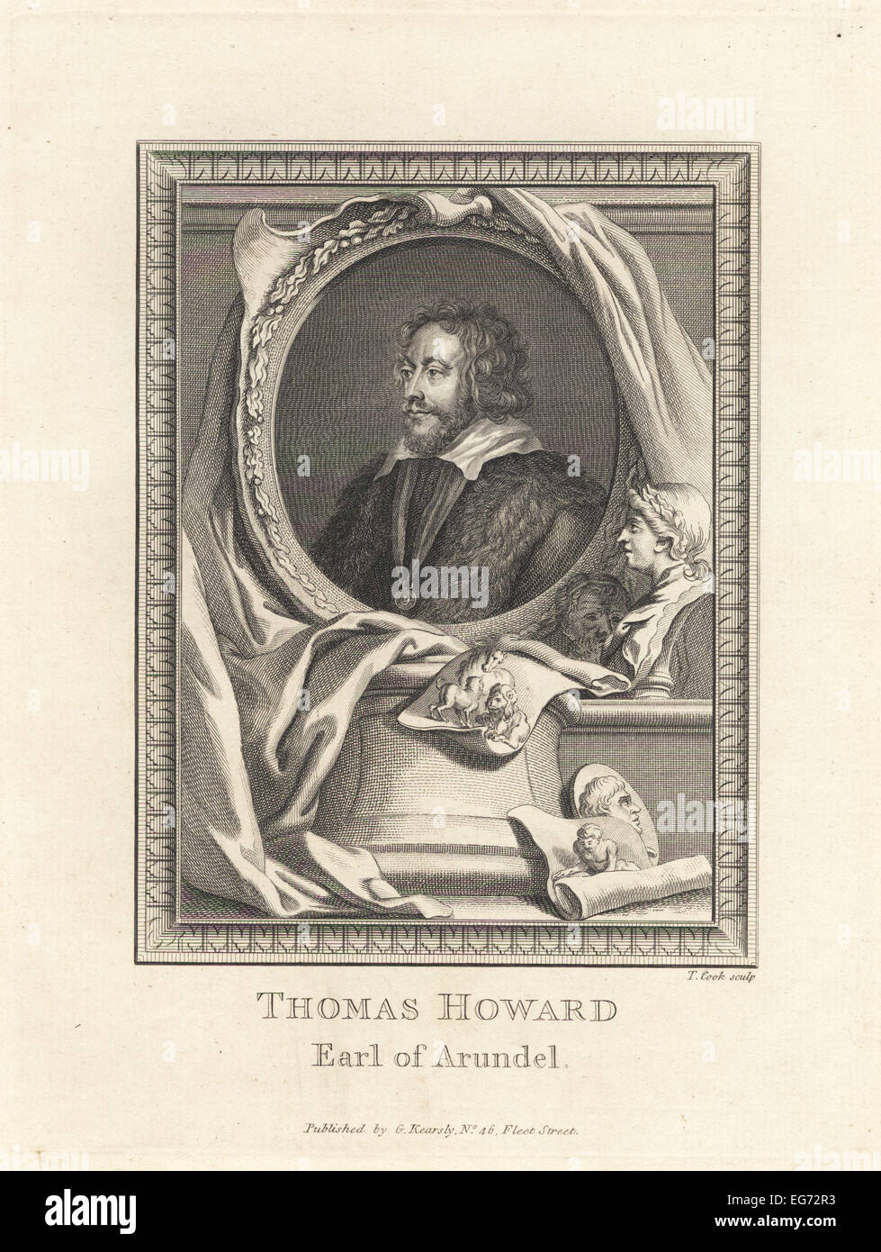 Thomas Howard, XXI Conte di Arundel, inglese cortigiano e collezionista d'arte. Entro ovali, sopra busti classici, pergamene e gemme. Foto Stock