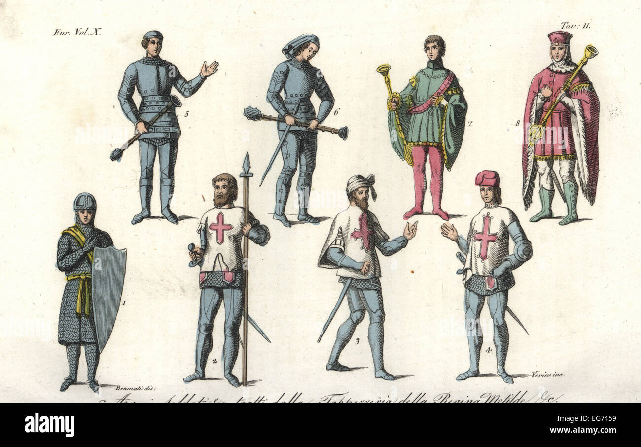 Soldati e armi dall'Arazzo di Bayeux. Foto Stock