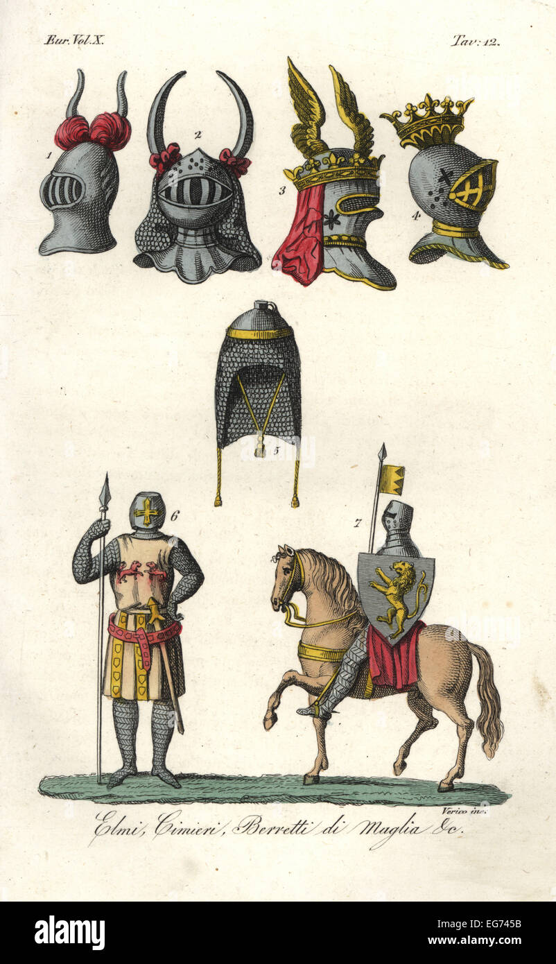 Battaglia medievale e giostre caschi e armature. Foto Stock