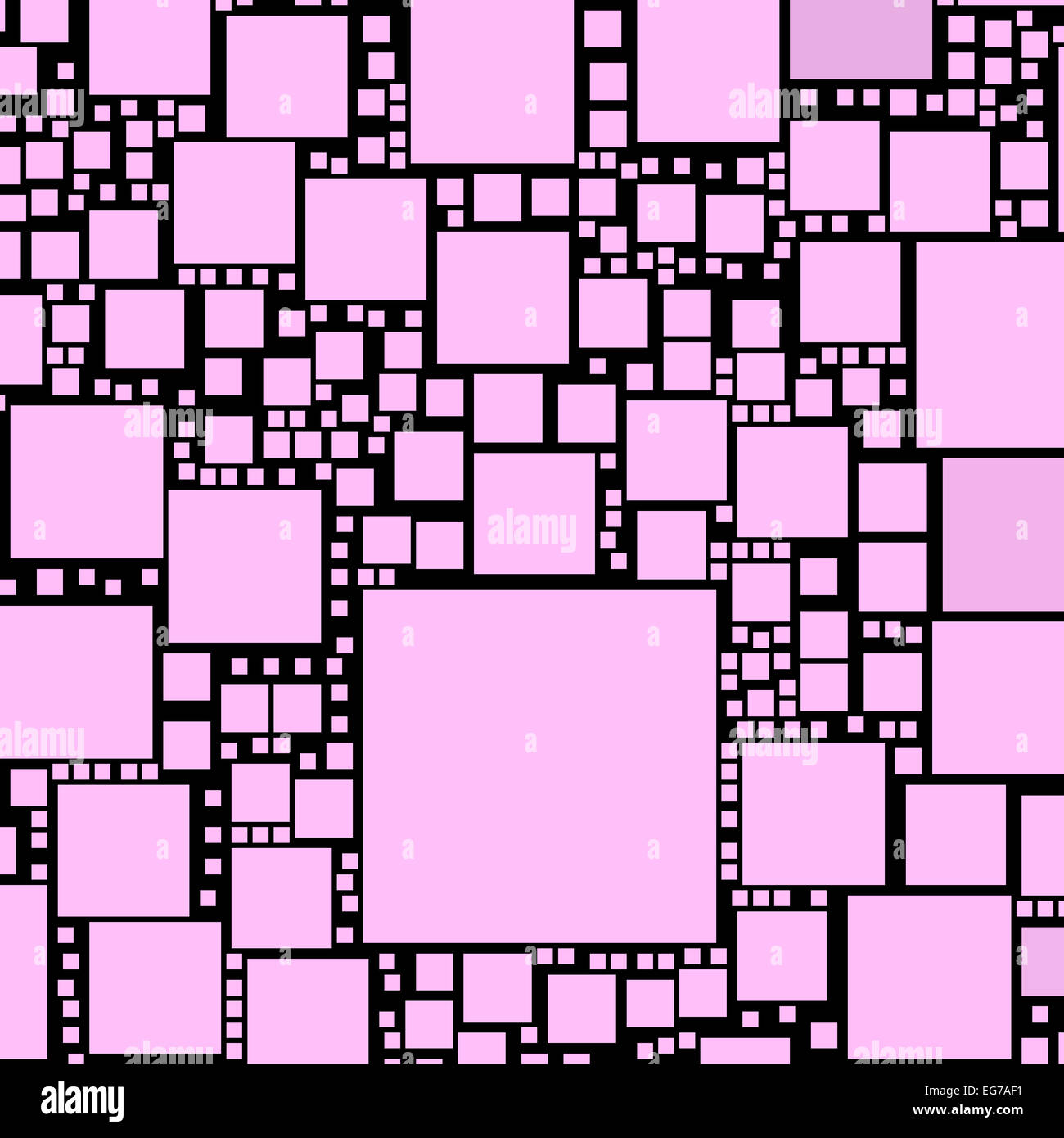 Colore rosa piazze illustrazione di pattern su uno sfondo nero. Foto Stock