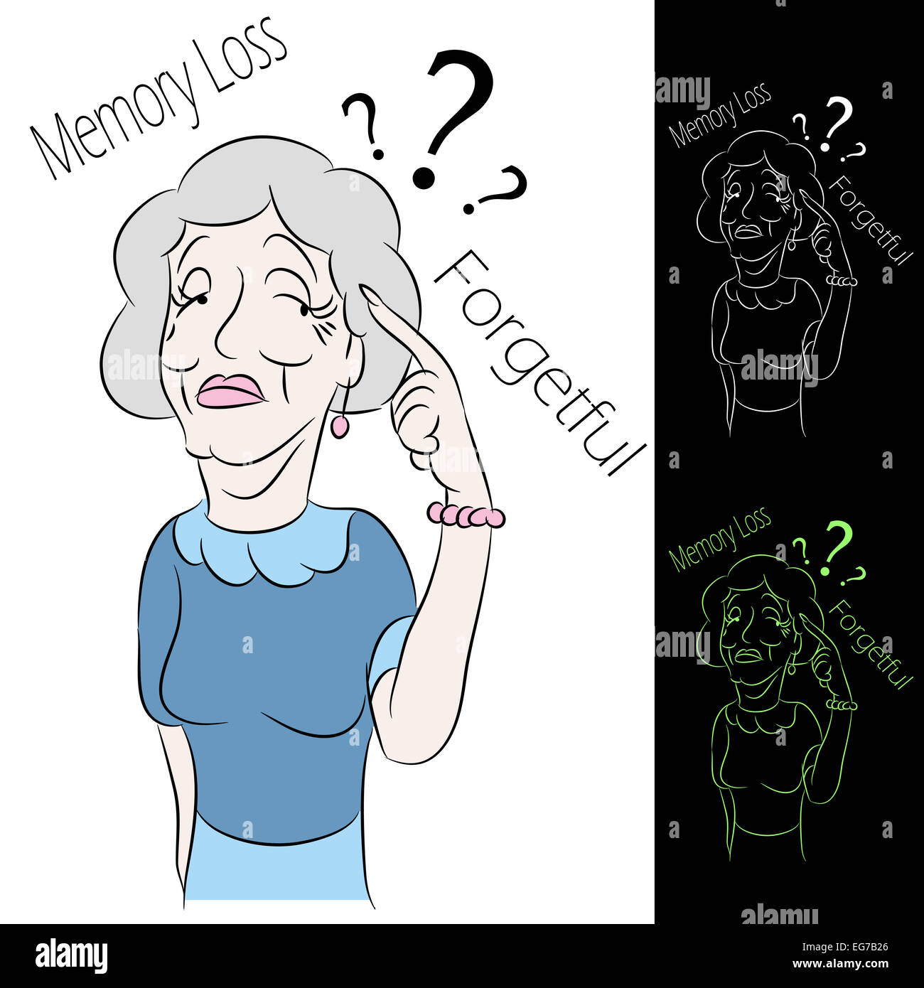 Una immagine di una donna senior con la perdita di memoria. Foto Stock