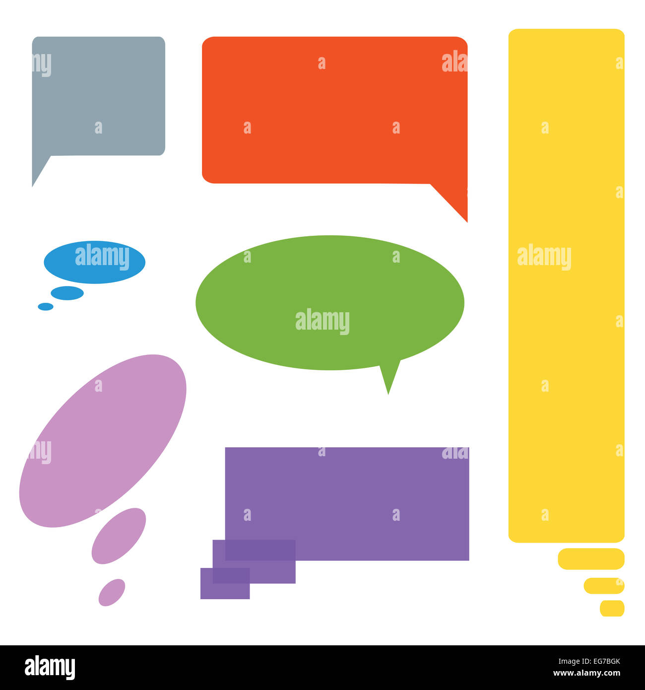 Fumetto discorso cloud bolle colorate set di sette sbozzati per l'inserimento di testo Foto Stock