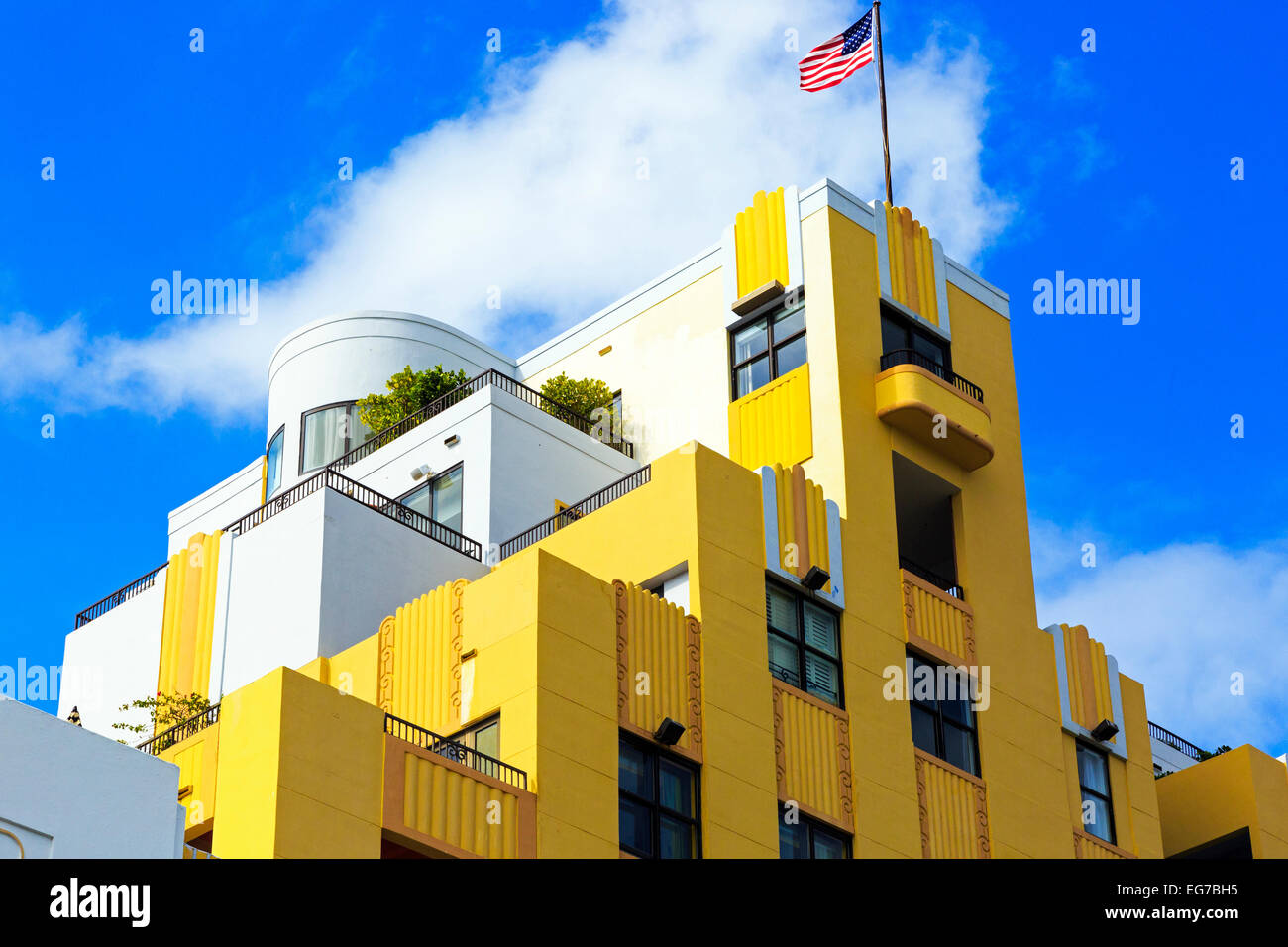 Edificio Art Deco design su Ocean Drive e South Beach di Miami, Florida, Stati Uniti d'America Foto Stock