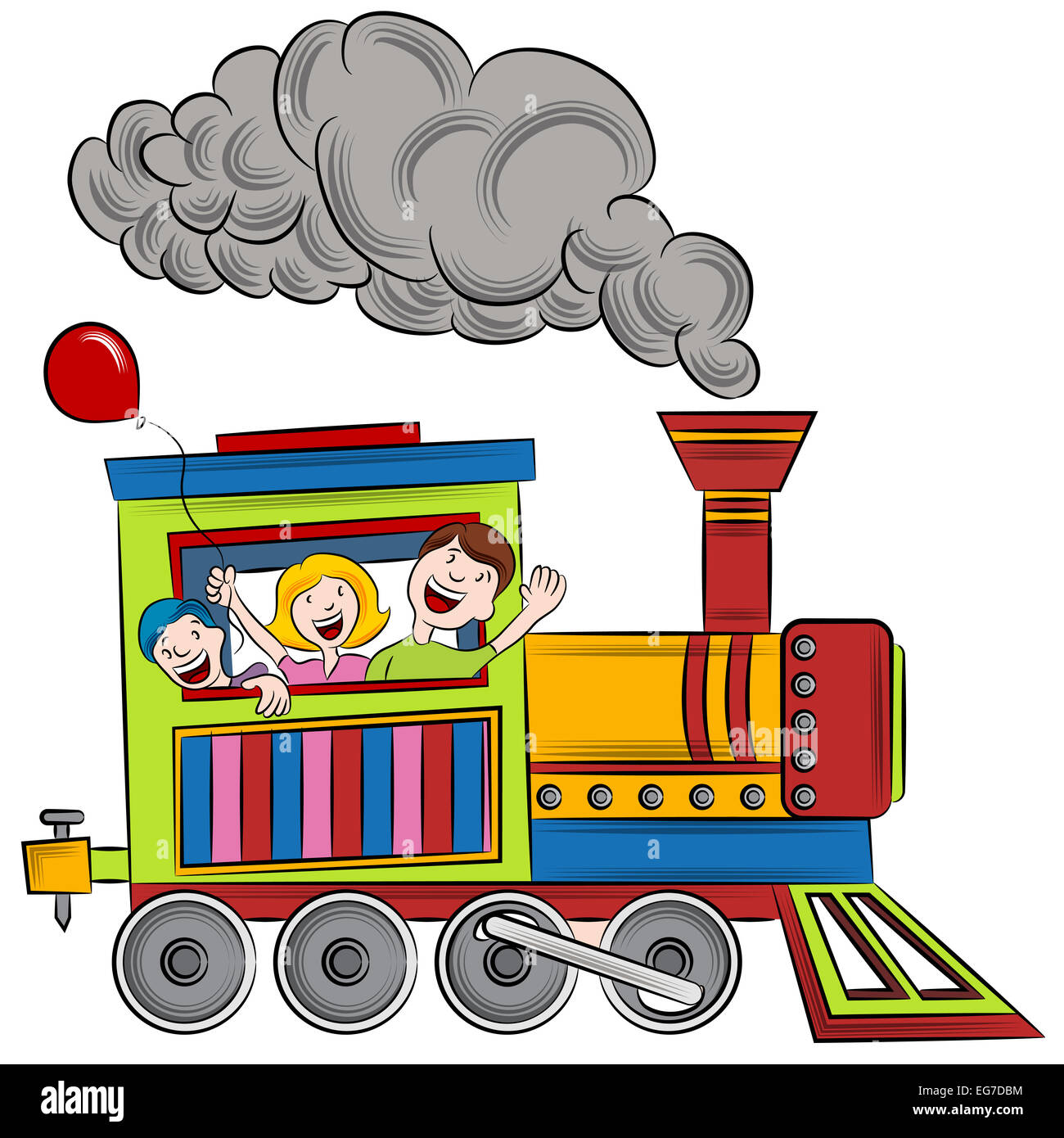 Una immagine di una i bambini a cavallo su un treno. Foto Stock
