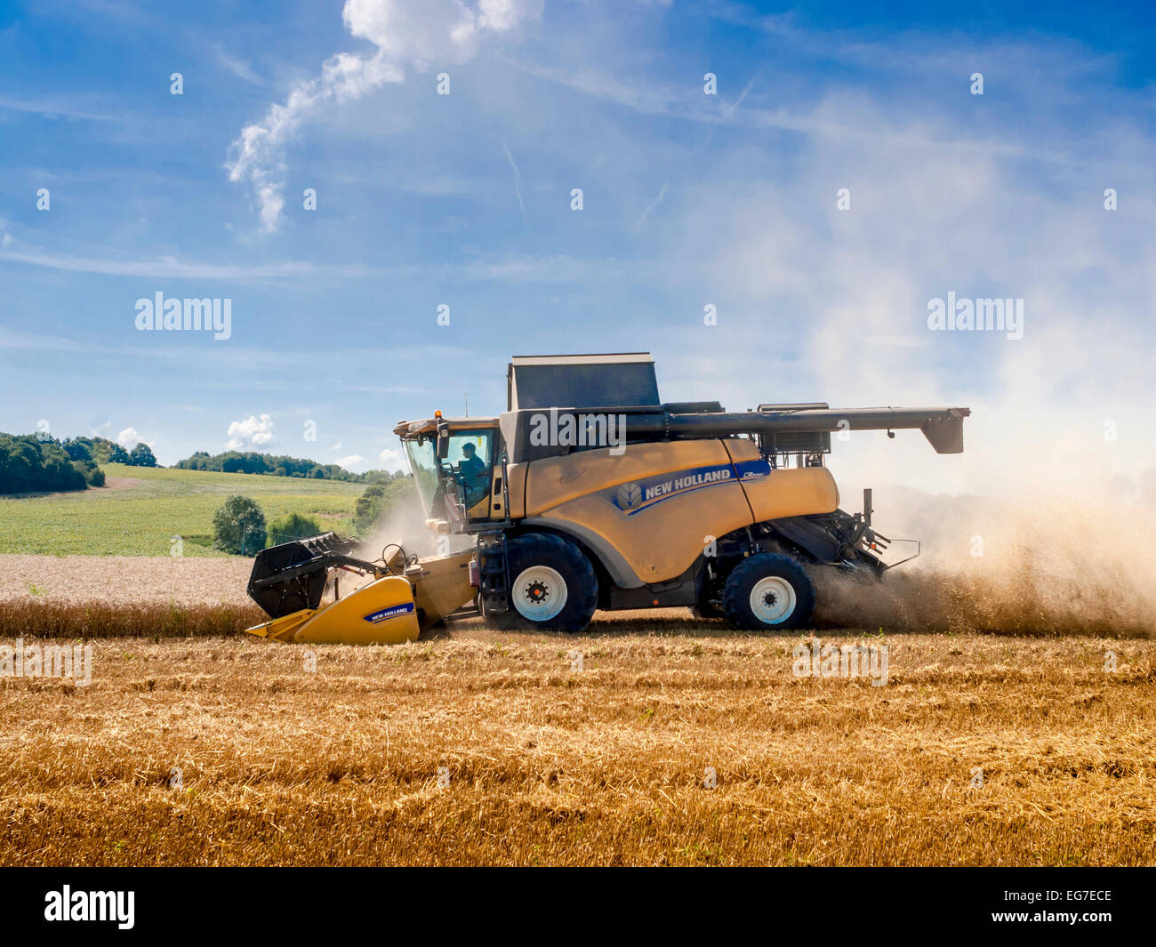 New Holland mietitrebbia - sud-Touraine, Francia. Foto Stock
