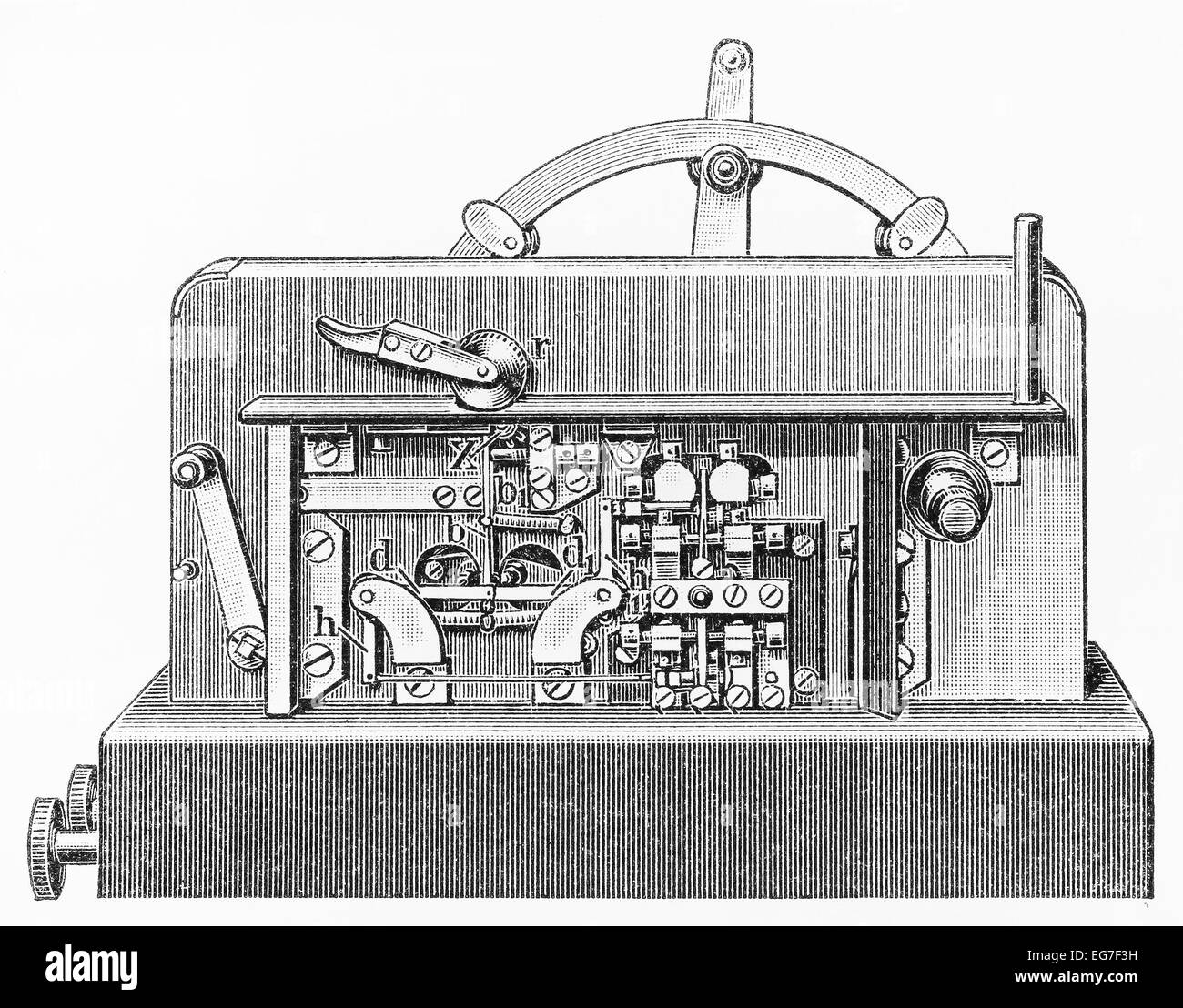 Vintage del XIX secolo di disegno di un Wheatstone codice Morse/Trasmettitore telegrafico Foto Stock