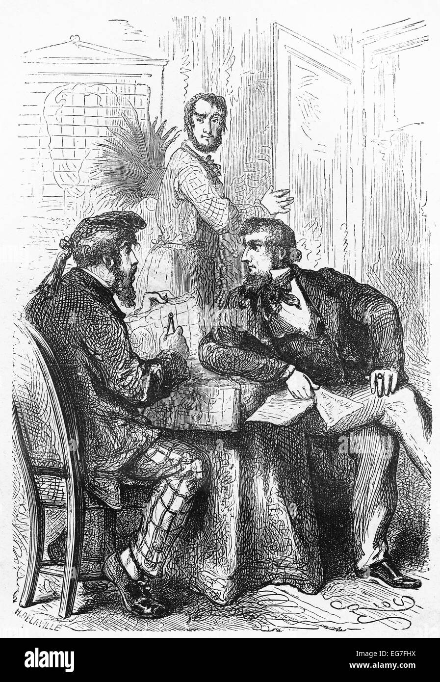 Dick consulente la carte - Immagine da Jules Verne Foto Stock