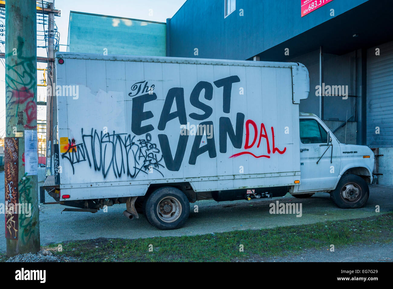 Graffiti su East Van Carrello, Vancouver, British Columbia, Canada Foto Stock