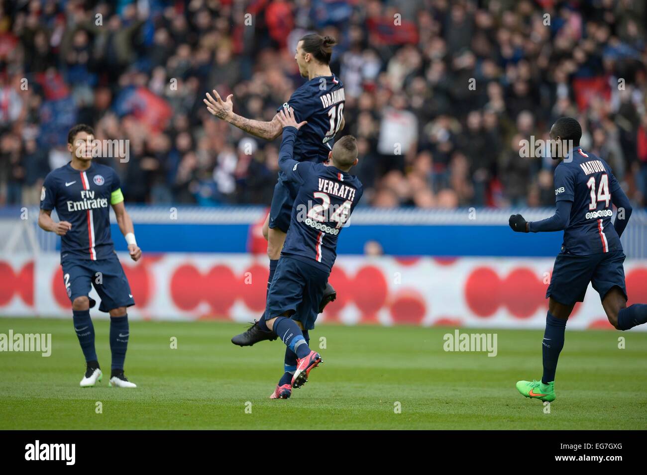 Joie di Zlatan Ibrahimovic - 14.02.2015 - Paris Saint Germain/Caen - 25eme journee de Ligue 1.Photo : Andre Ferreira/Icona Sport Foto Stock