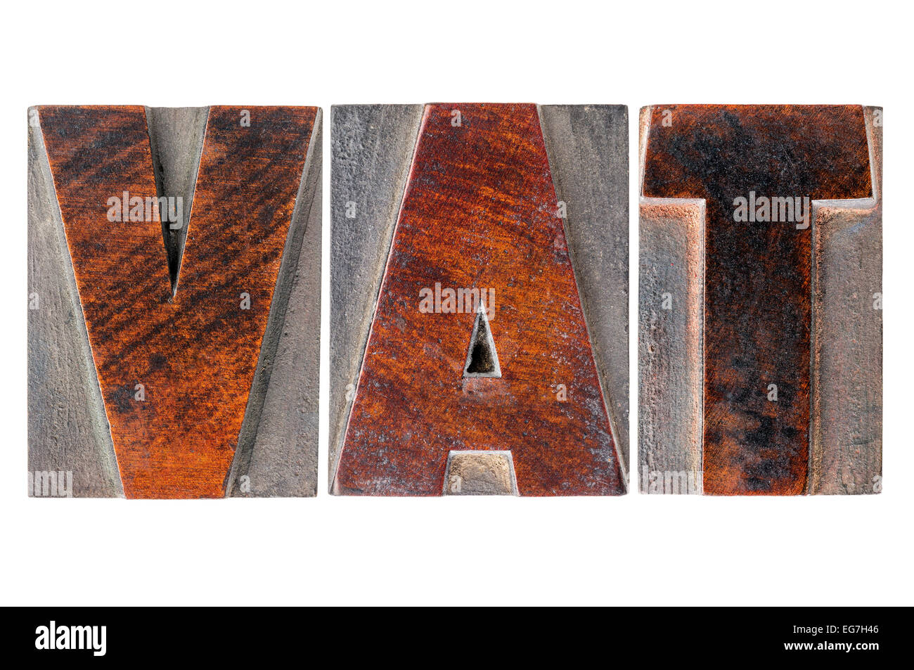 Iva (imposta sul valore aggiunto) - testo in isolati rilievografia tipo legno blocchi di stampa Foto Stock