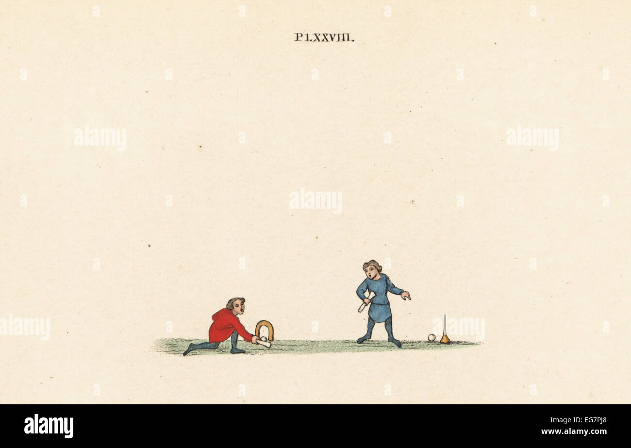 Gioco giocato con sfera, stick, hoop e bersaglio (l'origine del biliardo e croquet), del XIV secolo. Foto Stock