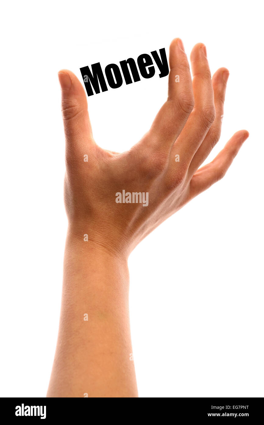 Colpo verticale di una mano che tiene la parola 'Strumenti' tra due dita, isolato su bianco. Foto Stock