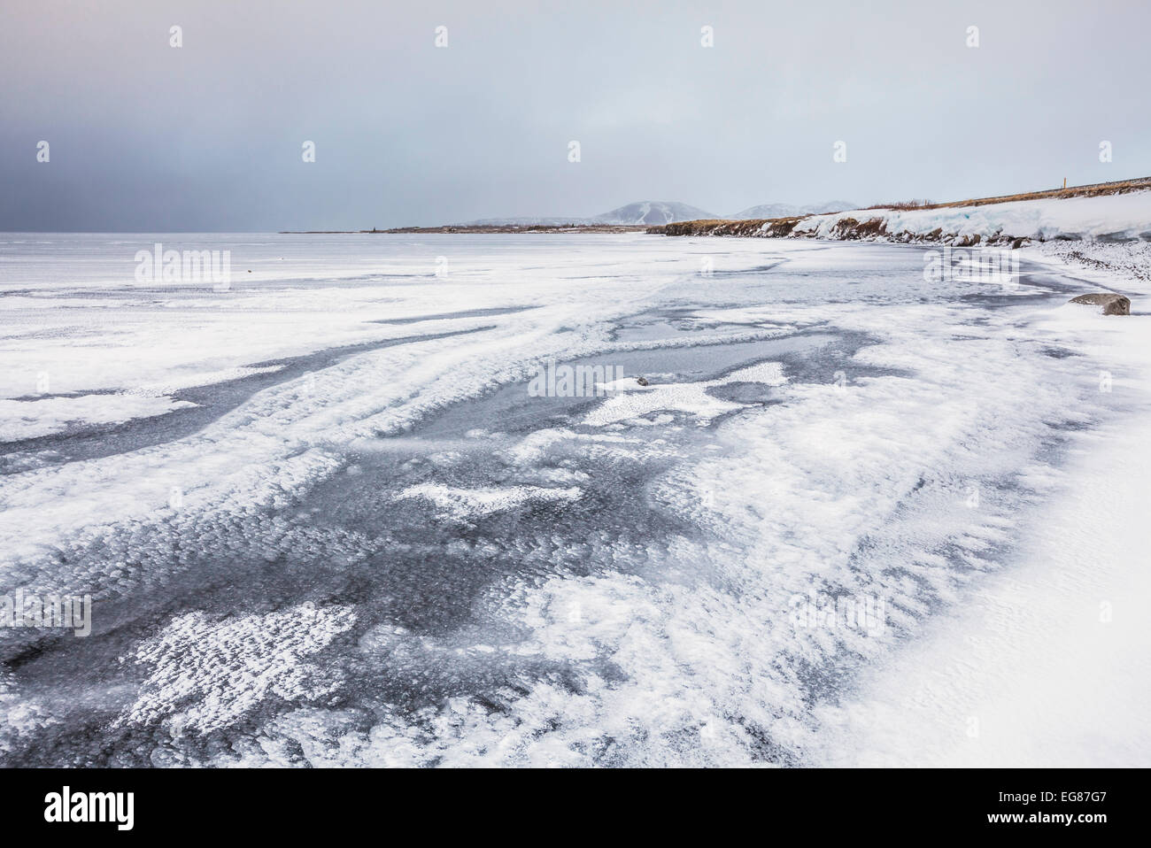Congelati Þingvallavatn Parco Nazionale di Þingvellir Lago Islanda Europa Foto Stock