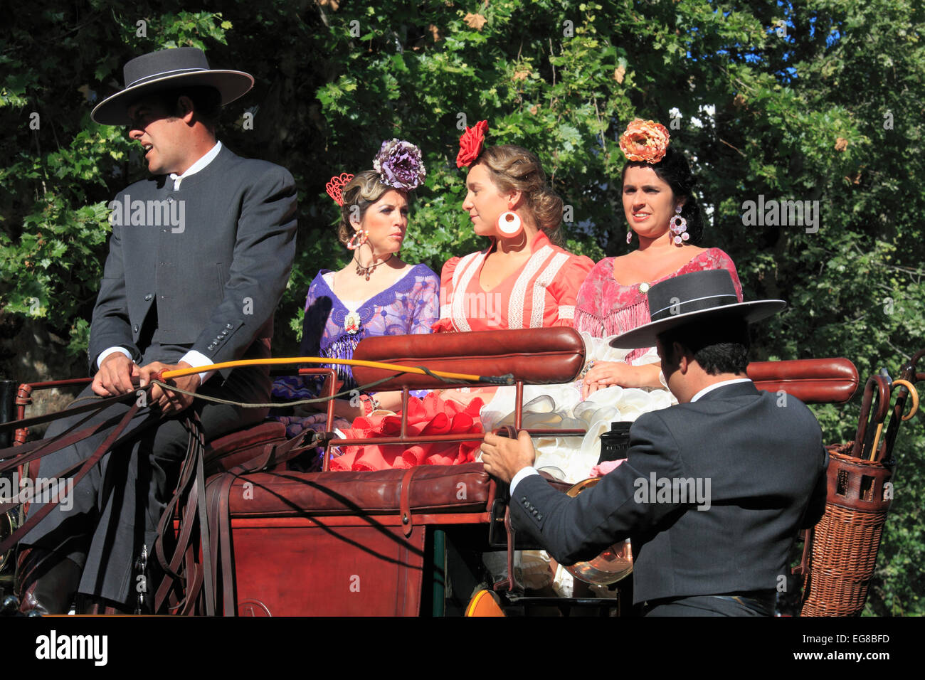 Spagna, Andalusia, Siviglia, equo, Feria de abril, persone, festival, abito tradizionale, Foto Stock